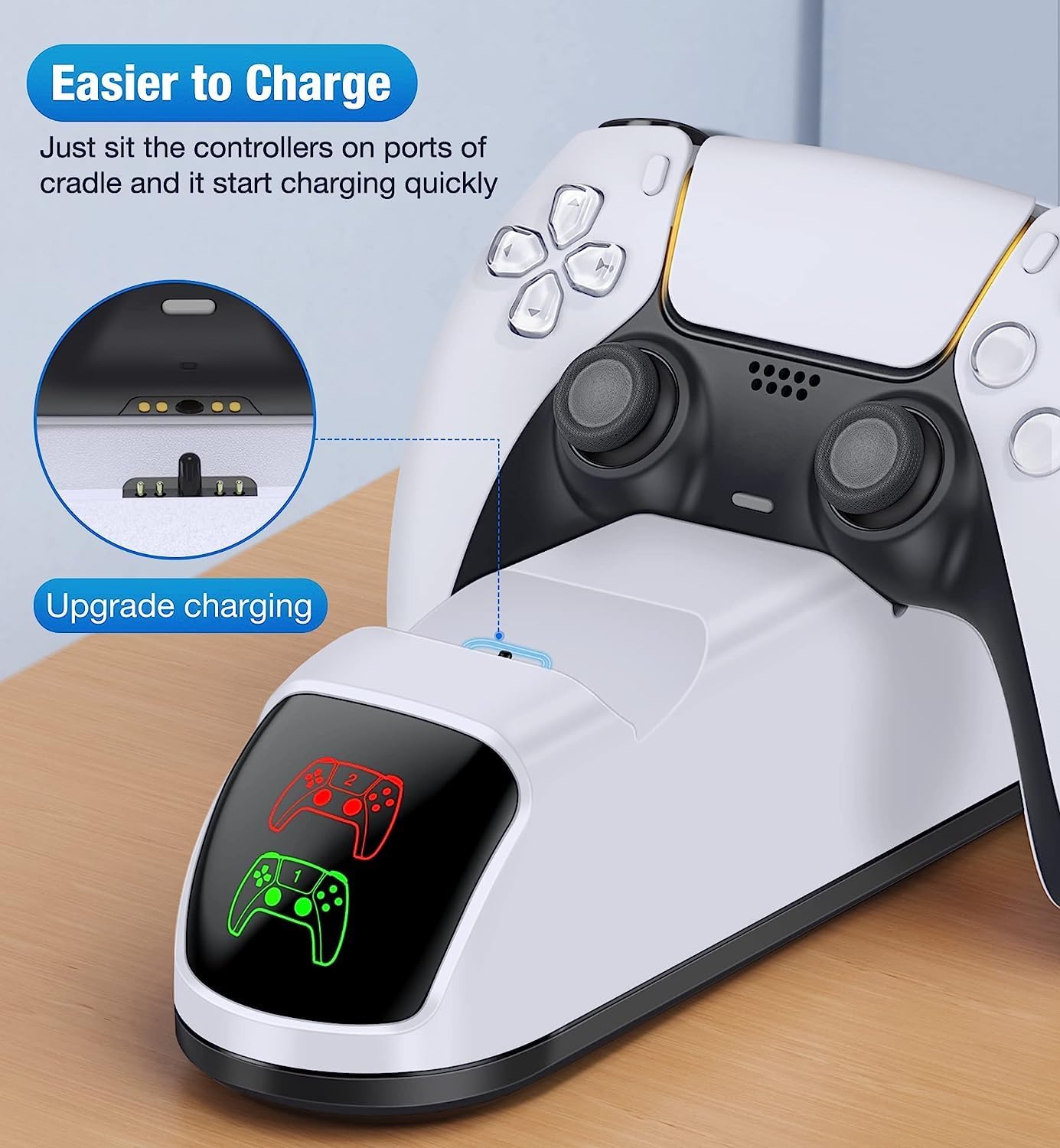 White PS5 DualSense Controller Charging Station with Dual Stand and Fast Charge Cable - Image 5