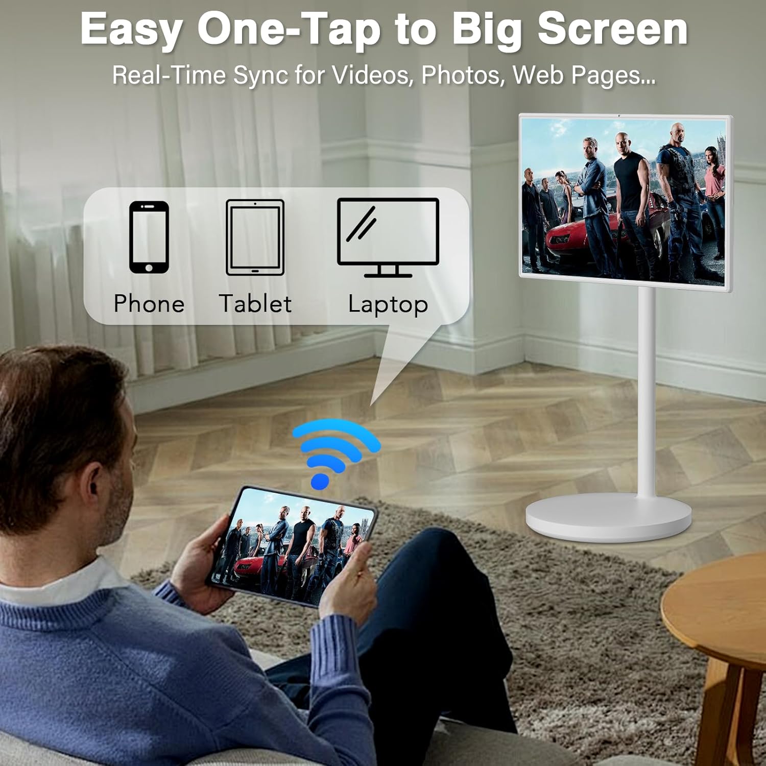 32 Inch Smart Rolling TV on Wheels 8+128GB Storage Built-in Battery for Portable Viewing - Image 6