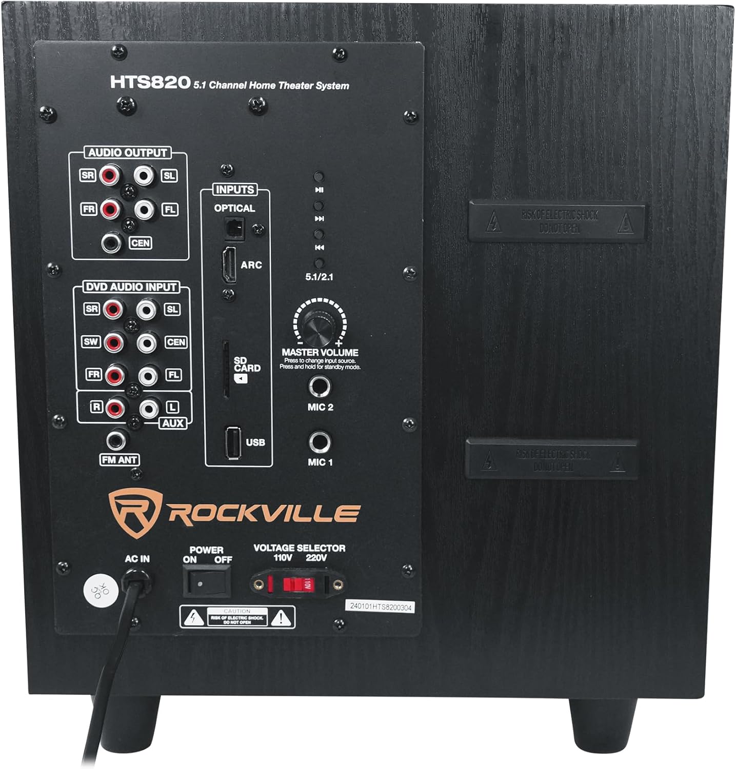 Rockville HTS820 1500W 5.1 Channel Home Theater System Bluetooth USB 8" Subwoofer Black - Image 3
