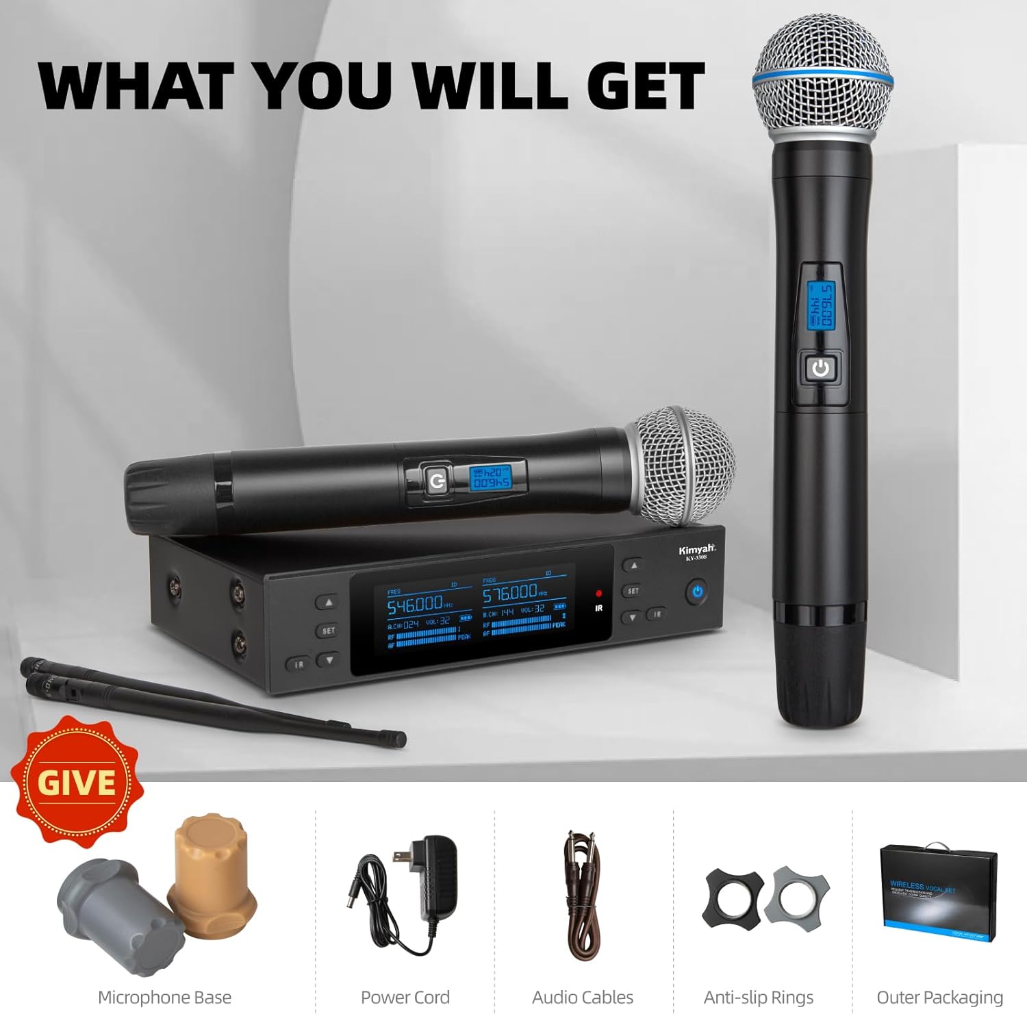 Dual 100 Channel UHF Wireless Microphone System, 328FT Range, Metal Handheld Mics for Stage, DJ, Karaoke - Image 7