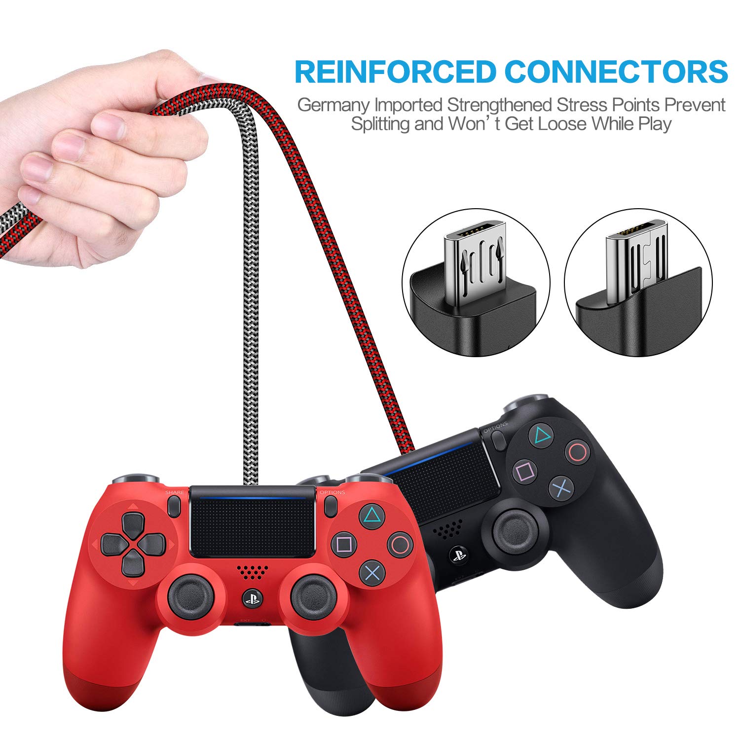 PlayStation 4 Controller 2 Pack 10FT Nylon Braided Micro USB Charging Cable - Image 5