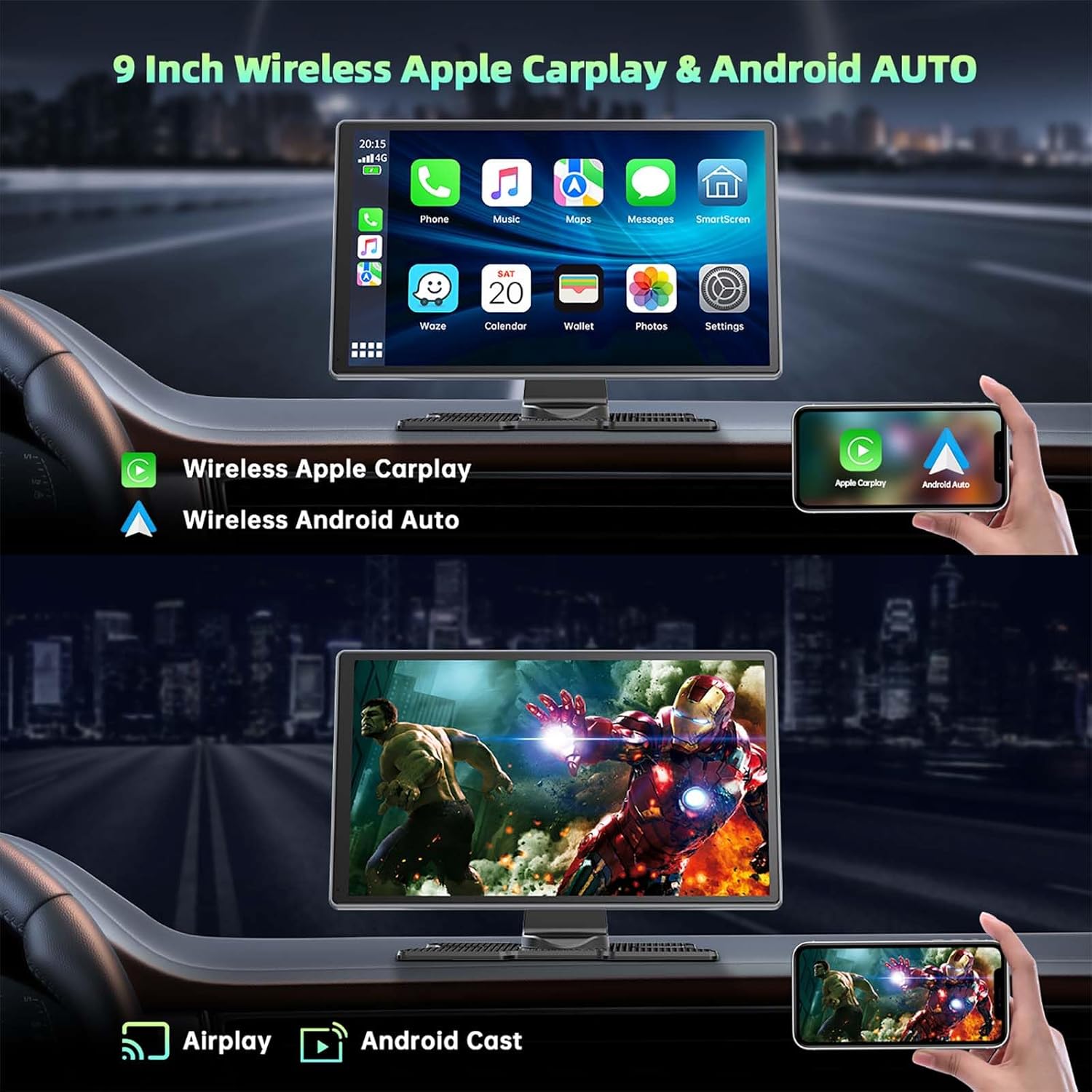 LAMTTO 9 Inch Wireless Portable Carplay Screen 4K Dashcam 1080p Backup Camera Apple Carplay Android Auto - Image 7
