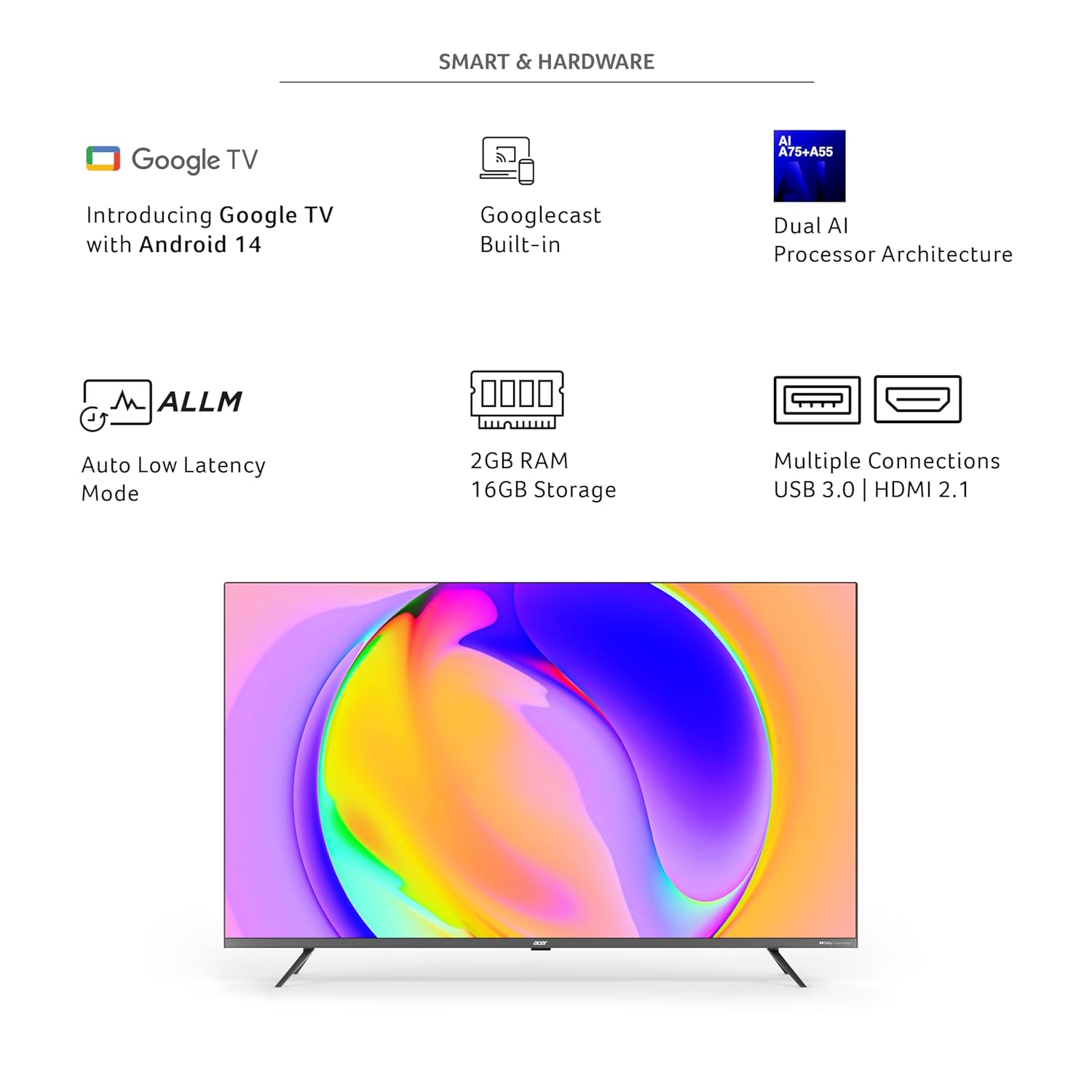 Acer 43-inch 4K Ultra HD Smart QLED Google TV AR43QDXGU2875AT Black - Image 4
