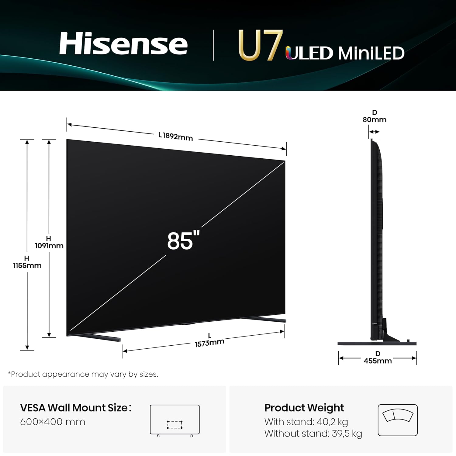 Hisense 85-inch 4K Smart QLED Mini LED U7Q Series Television 85U7Q Black - Image 7