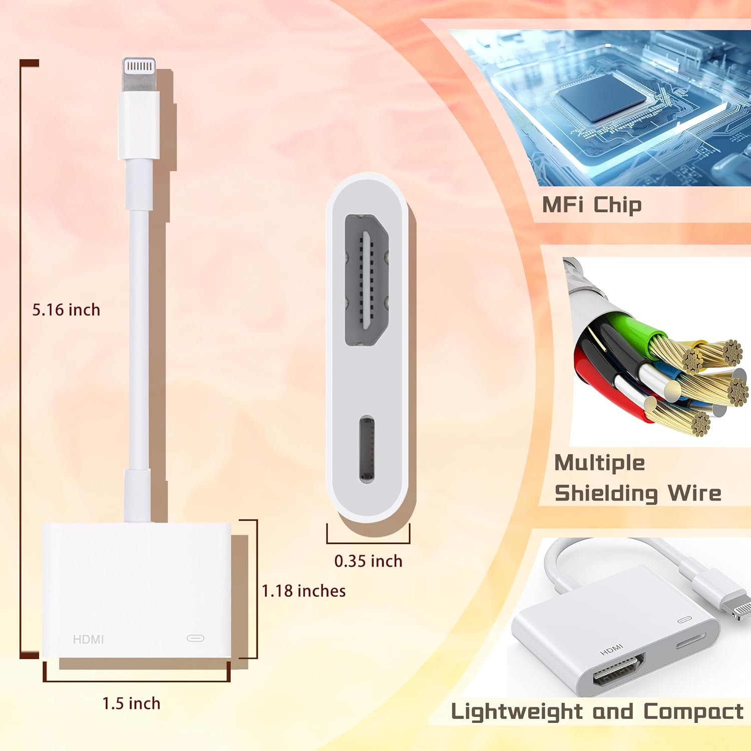 Apple MFi Certified Lightning to HDMI Digital AV Adapter 1080P Sync Screen Cable with Charging Port for iPhone TV Monitor - Image 7