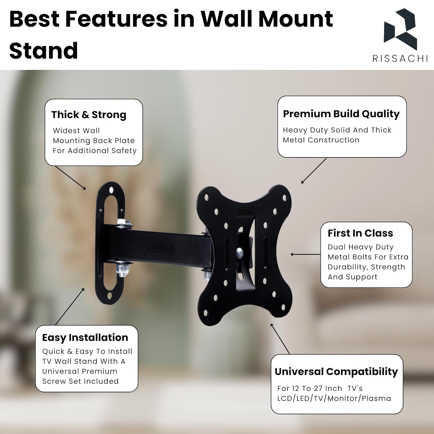 RISSACHI® 12-27 Inch Universal Swivel Tilt Wall Mount for LED LCD TVs - Image 5
