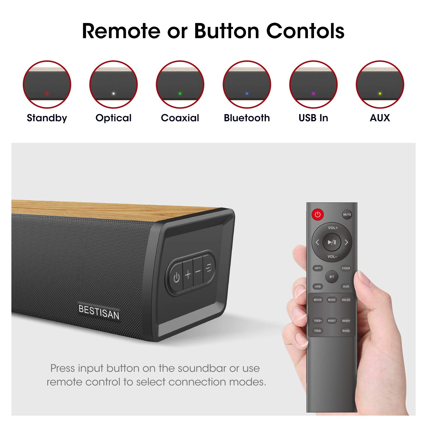 3nh 38-Inch 80W Wired Bluetooth Sound Bar Home Theater Speaker System Dual Connection - Image 5