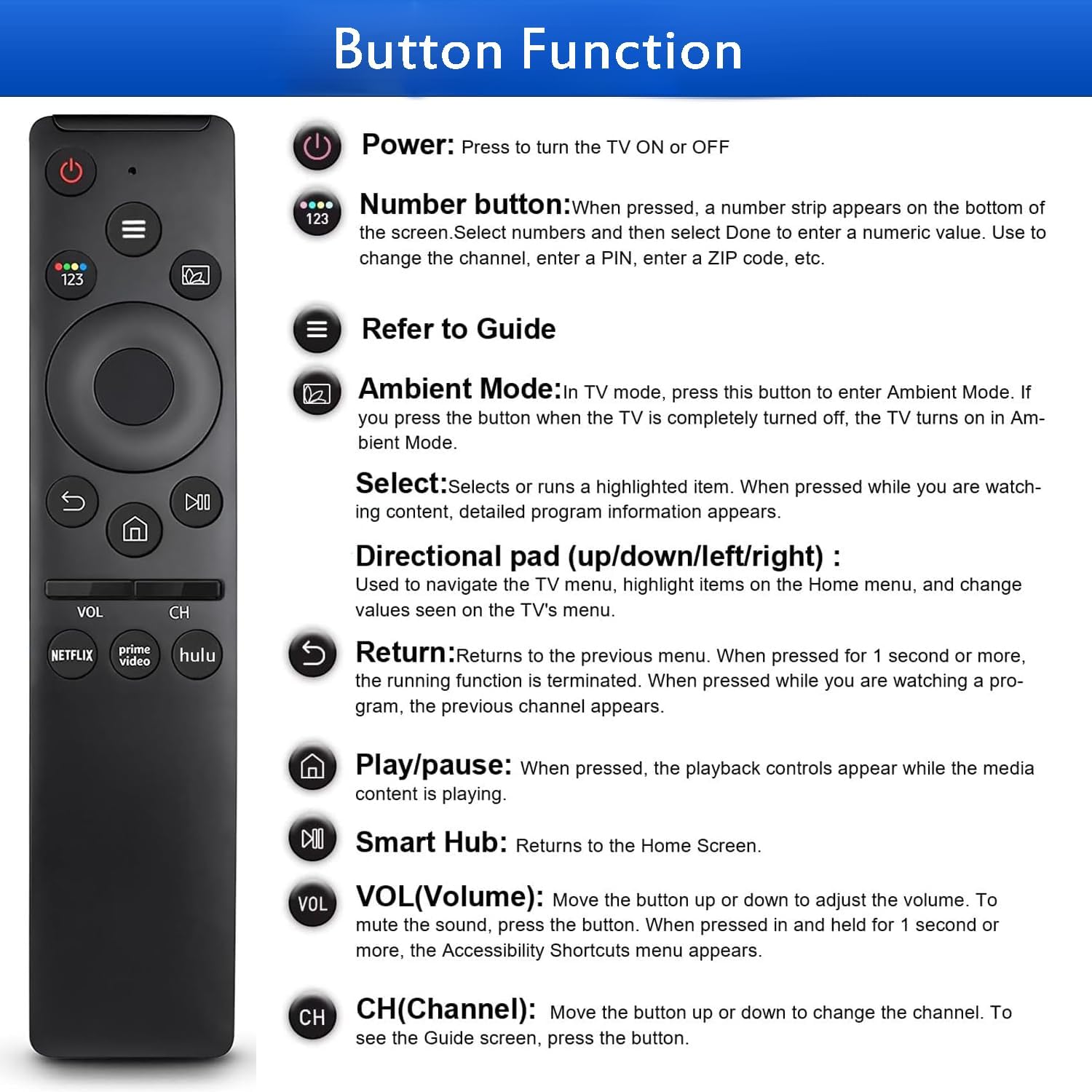 Samsung Smart TV Universal Replacement Remote Control for All Series Frame Crystal UHD LED Neo QLED OLED 4K 8K Curved TVs - Image 7