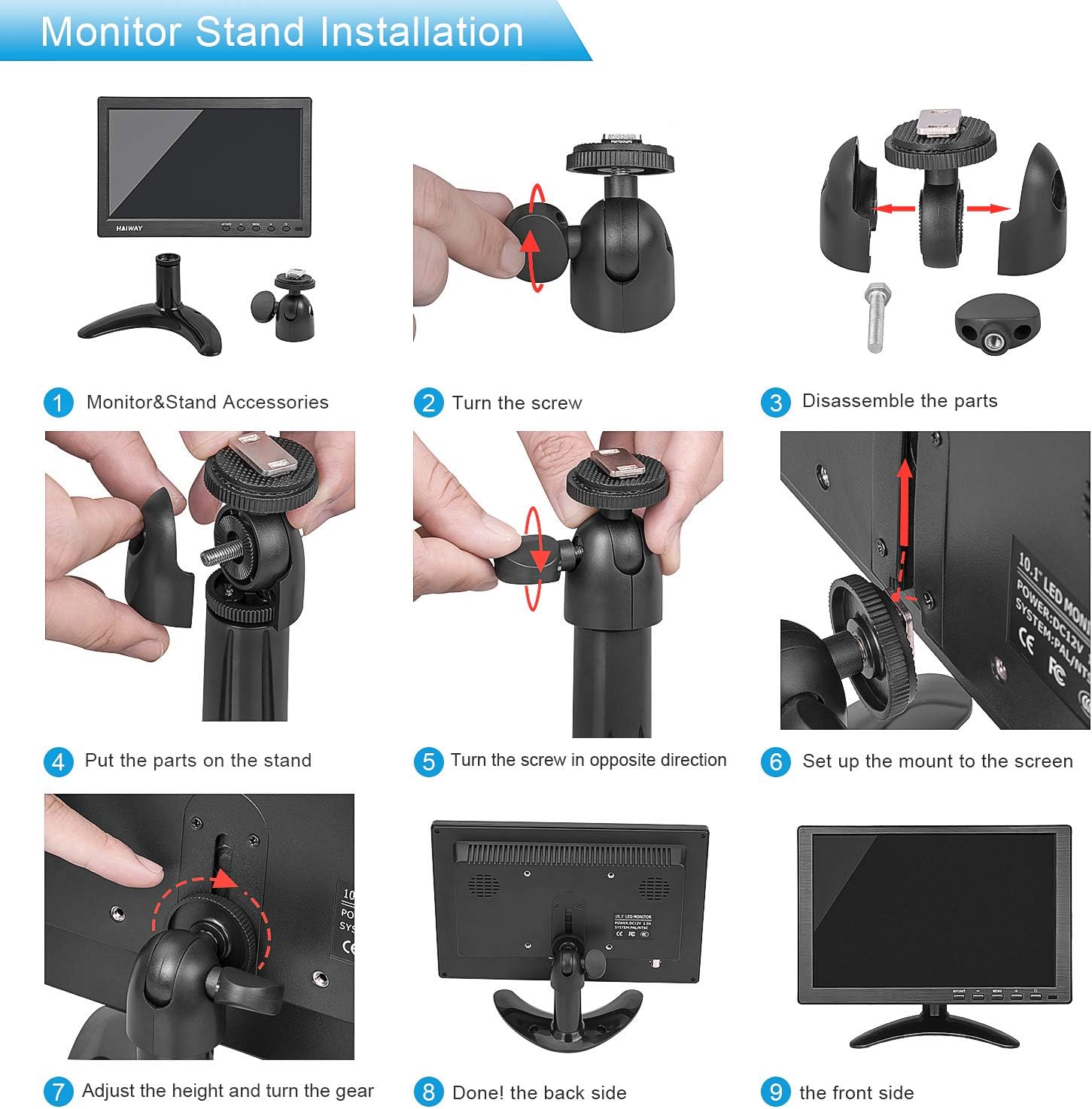 10.1 Inch Small HDMI Security Monitor 1366x768 with Remote Dual Speakers USB VGA BNC for PC Gaming - Image 9