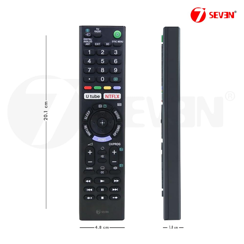 7SEVEN Black Universal Replacement Remote for Sony Bravia UHD 4K Smart TVs with Netflix YouTube Hotkeys - Image 3