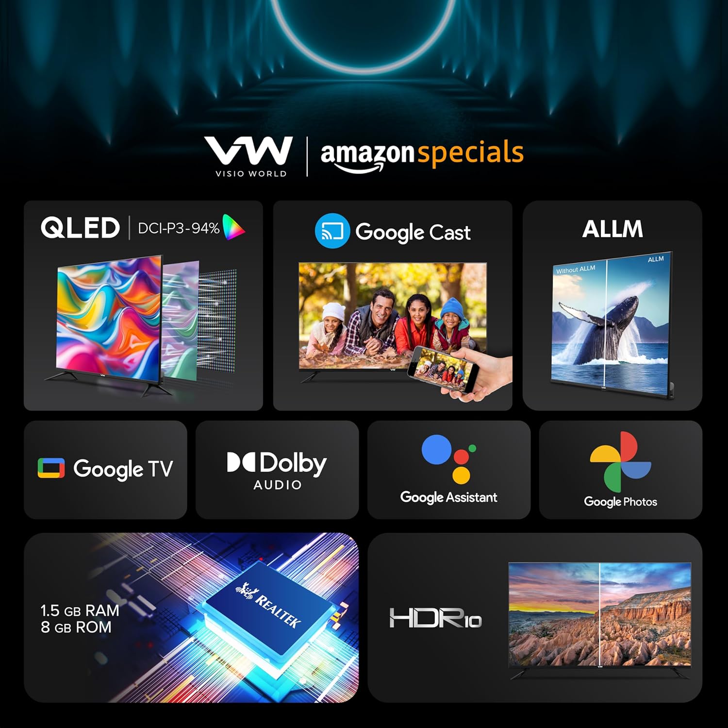 80cm 32 Inch HD Ready Smart QLED Google TV VW32GQ1 Black - Image 3