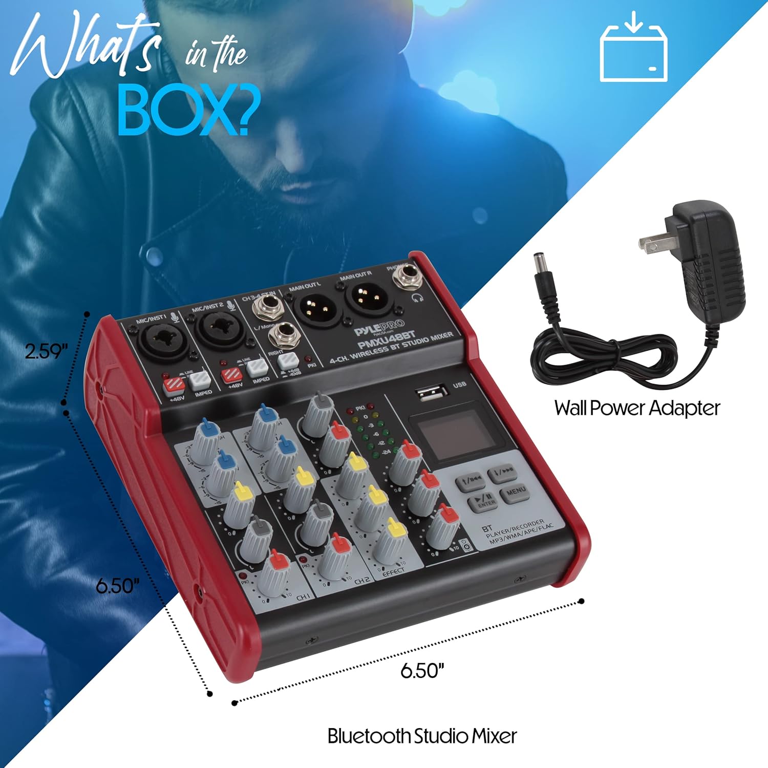 PYLE PMXU48BT 4-Channel Bluetooth Professional Digital DJ Mixer Console with USB Audio Interface - Image 3