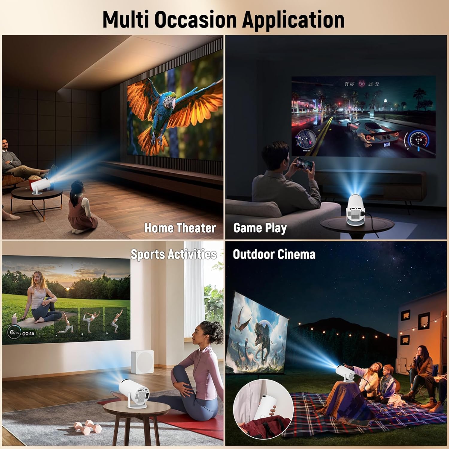 Portable Wifi 6 Bluetooth 5.4 Mini Projector 4K 1080P 130" Screen White - Image 8