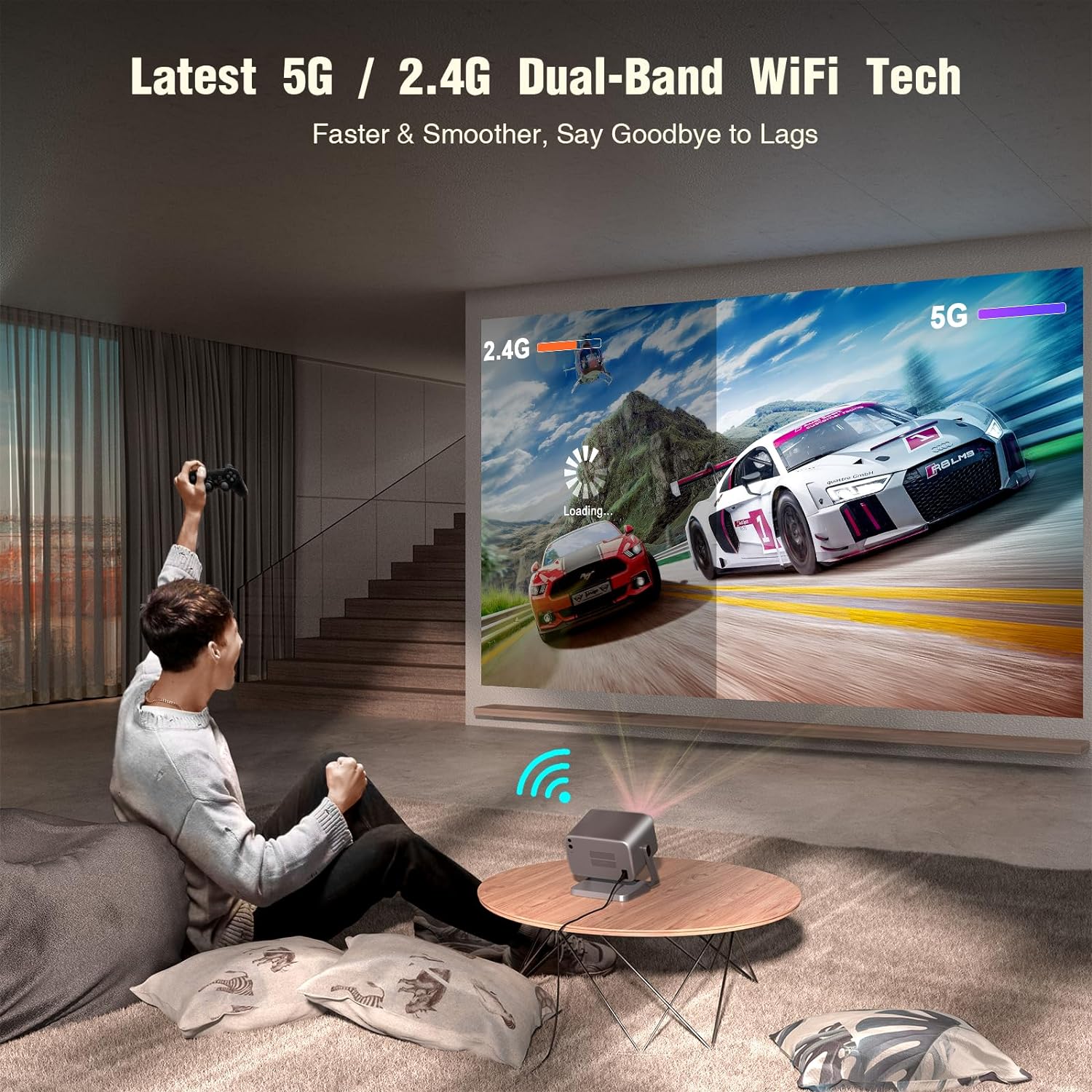 VOPLLS 1200ANSI 4K WiFi Bluetooth Projector Auto Focus Keystone 300" Display Grey - Image 4