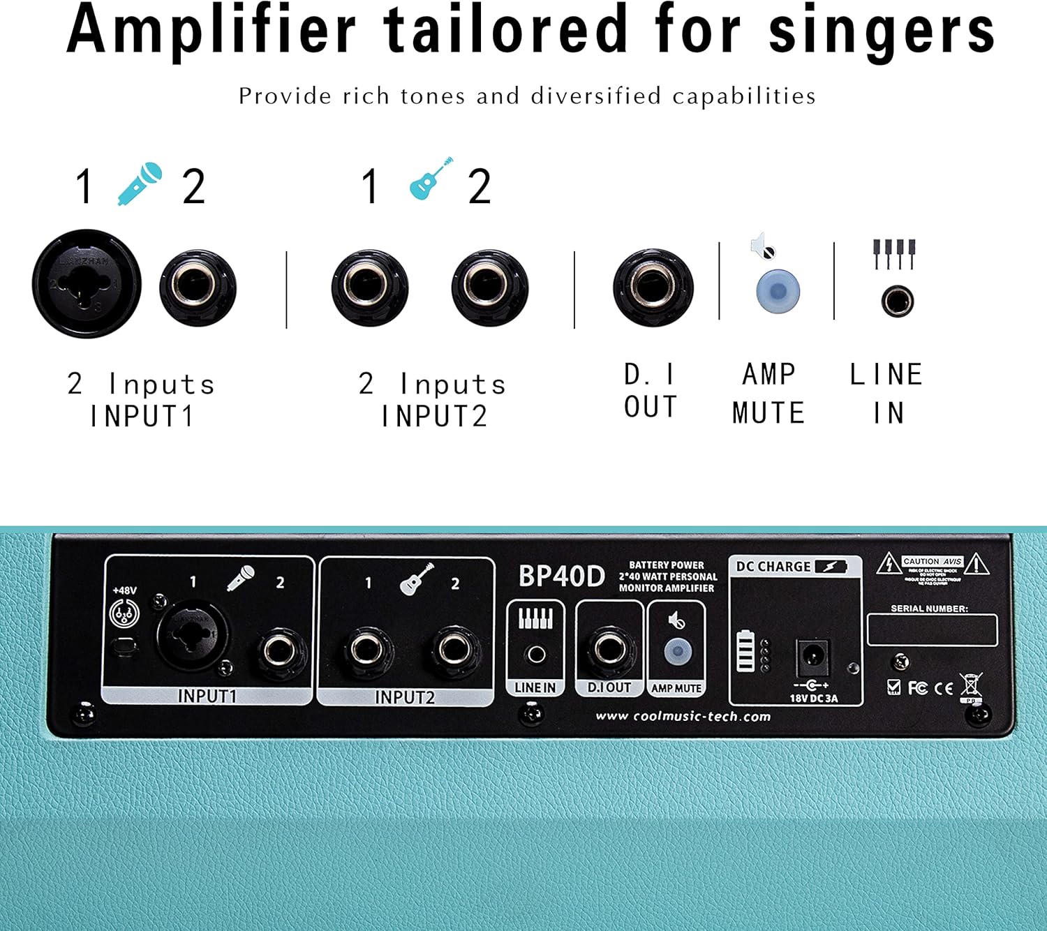 Coolmusic BP40D Portable 80W Battery Powered Acoustic Guitar Amplifier Bluetooth Speaker with Effects - Image 6