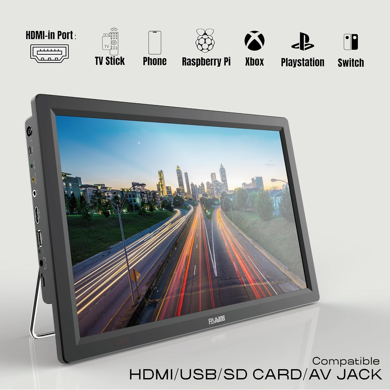 14 Inch Portable TV Battery Operated Flat Screen IPS Display with Remote and Stand - Image 3