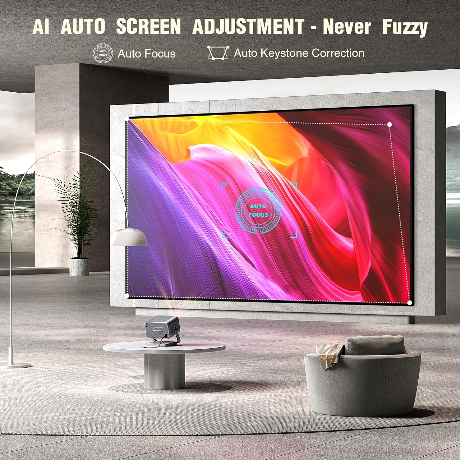 VOPLLS 1200ANSI 4K WiFi Bluetooth Projector Auto Focus Keystone 300" Display Grey - Image 2