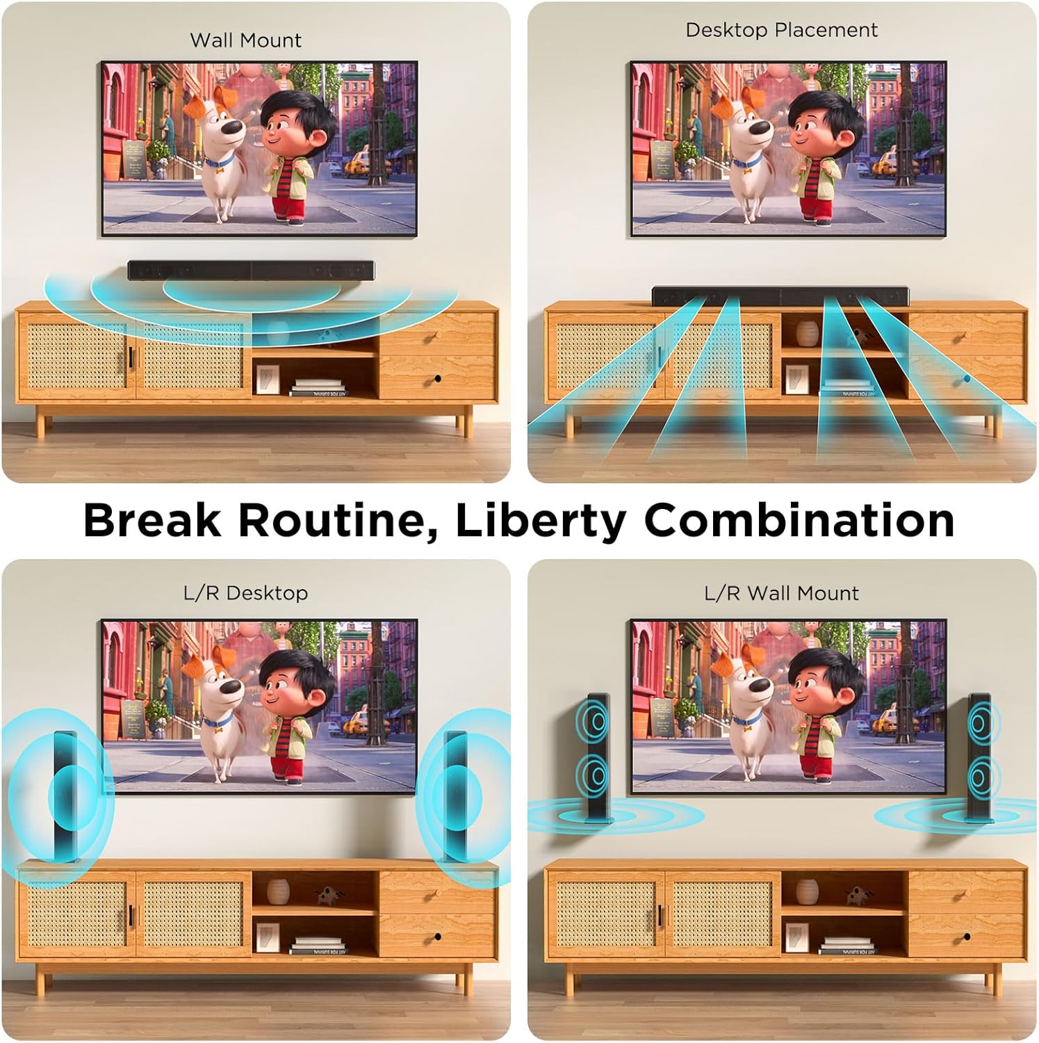 2.2ch 100W Smart TV Sound Bar 2-in-1 Detachable Bluetooth 5.3 Speaker 3 EQ Modes Adjustable Bass - Image 6