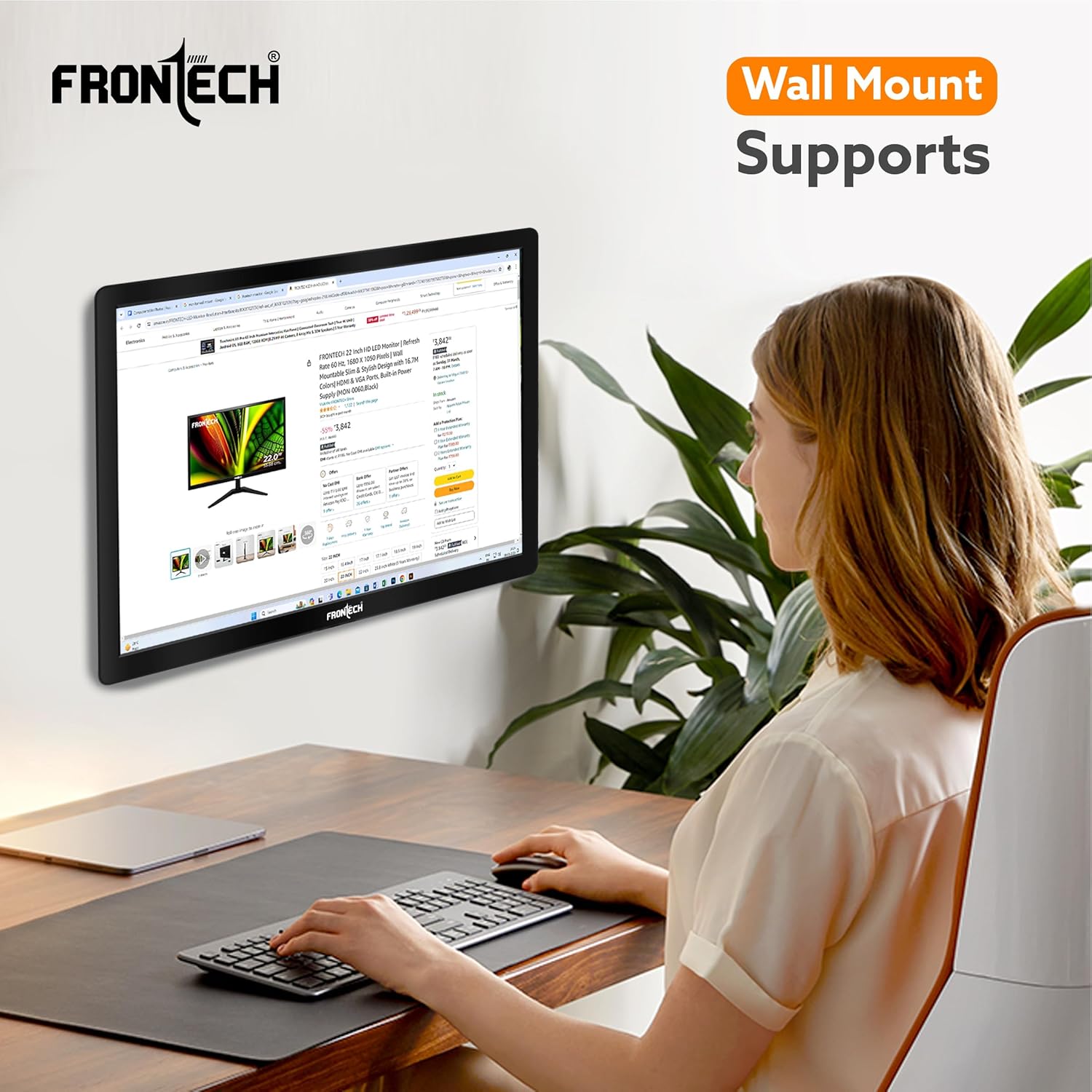 FRONTECH 15 Inch HD LED Monitor Black Slim Stylish Design HDMI VGA 1024x768 16.7M Colors - Image 6