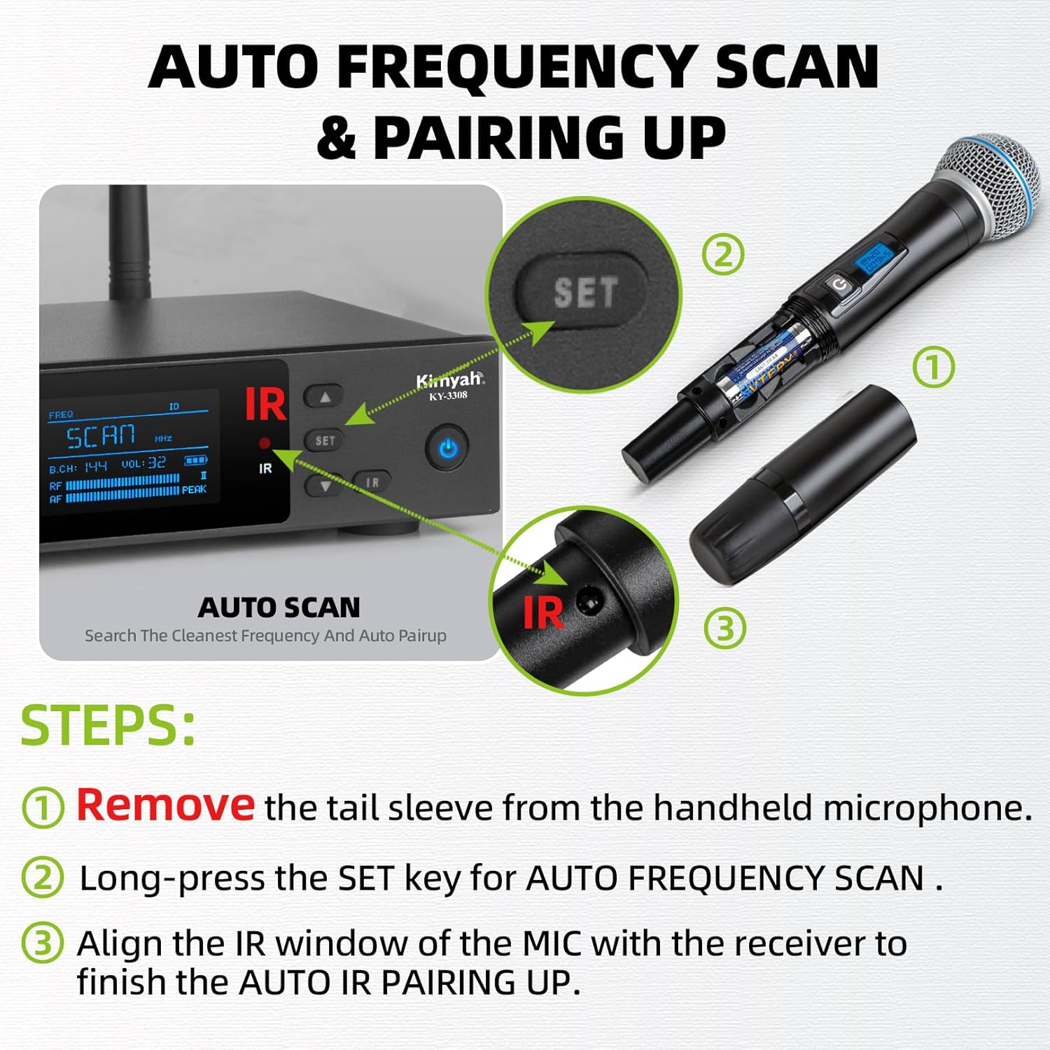 Dual 100 Channel UHF Wireless Microphone System, 328FT Range, Metal Handheld Mics for Stage, DJ, Karaoke - Image 5