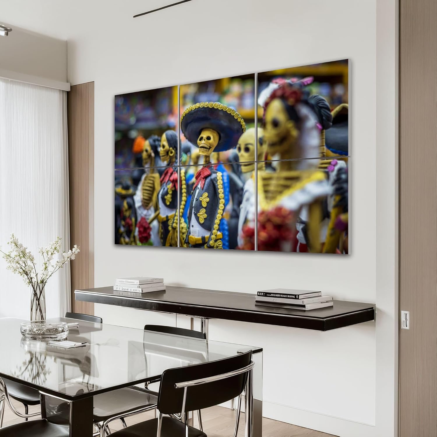 Mexican Calacas 6 Panel Art Acoustic Wall Panels Soundproof Padding Decorative Sound Absorbing 72"x48" - Image 4