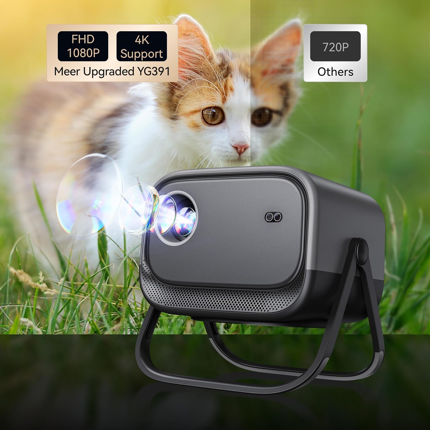 MEER 2025 Latest 1080P WiFi Bluetooth Auto Keystone Projector with Electric Focus and 360° Adjustable Stand - Image 5