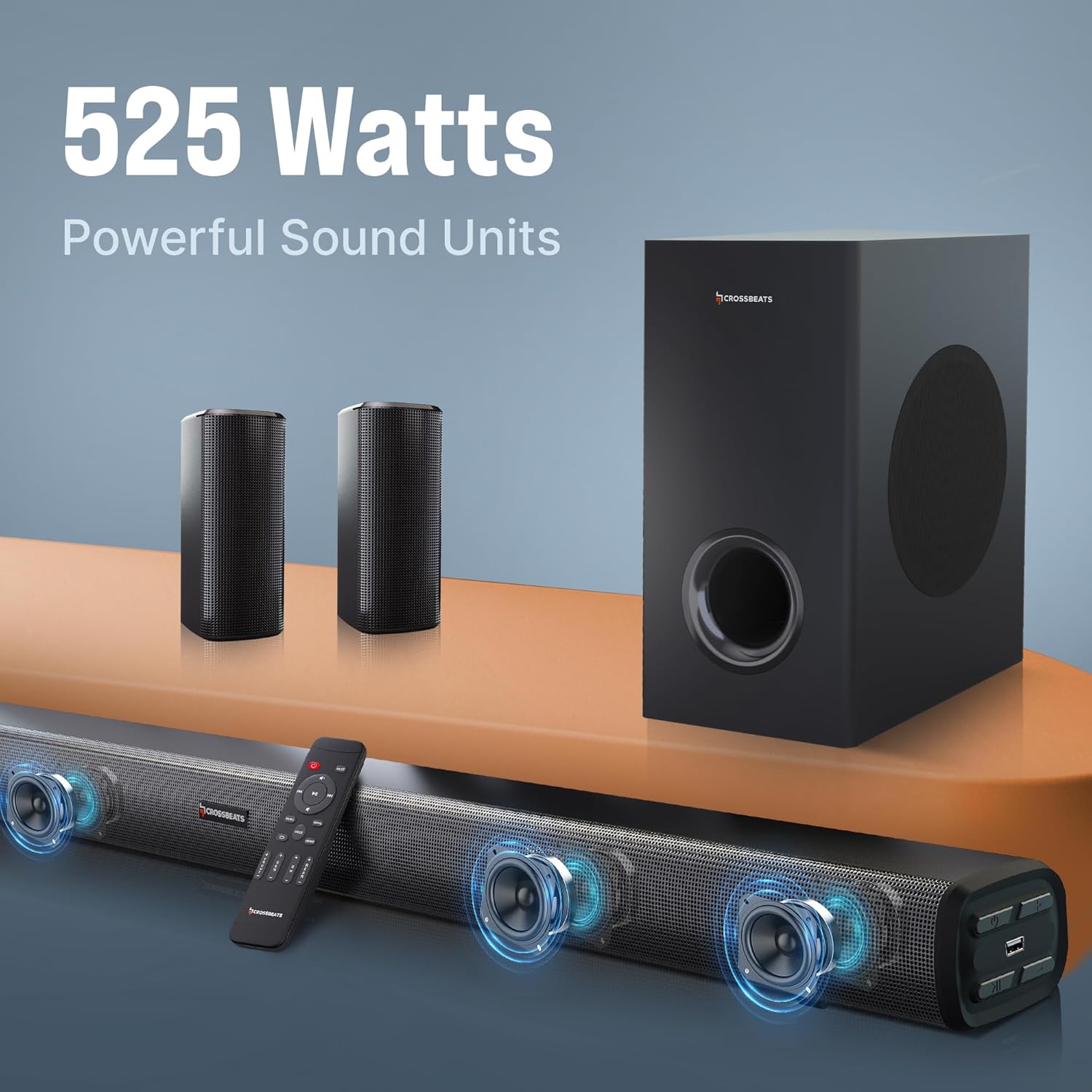 CrossBeats Blaze B1000 525W 5.1 Home Theatre Soundbar with Subwoofer and Satellite Speakers. - Image 4