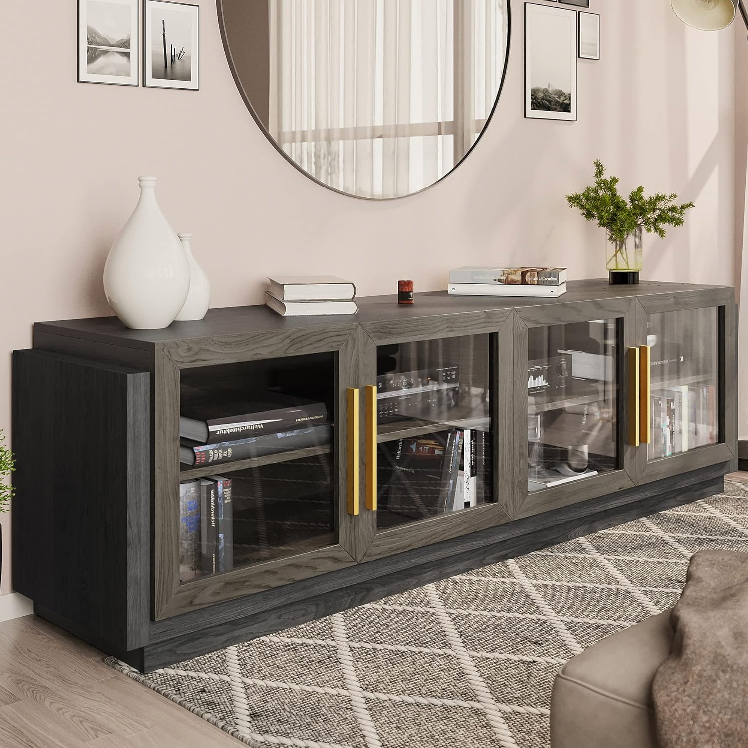BELLEZE Brixston 70 Inch Modern Wood TV Stand for TVs up to 75 Inch Brown - Image 6