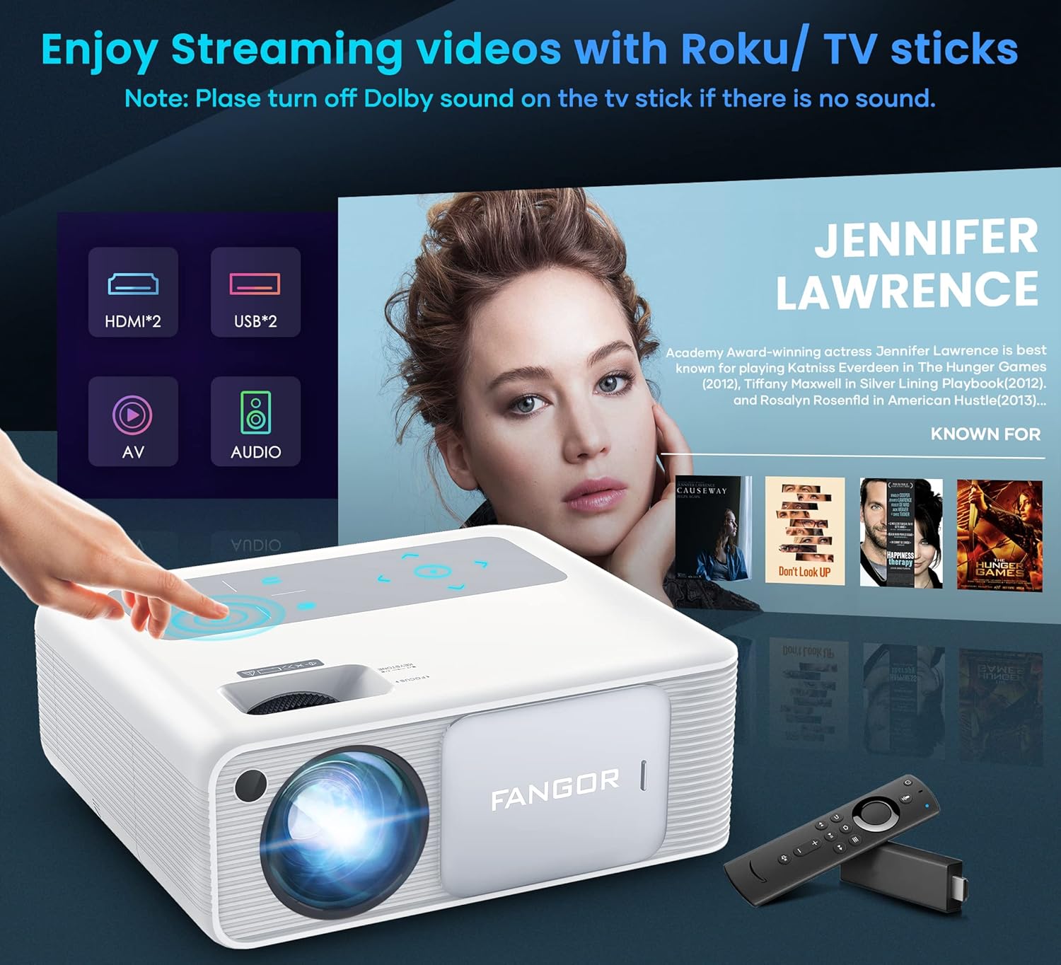 FANGOR 4K Supported 900 ANSI Lumens 1080P Native HD Outdoor Home Video Projector 5G WiFi Bluetooth - Image 7