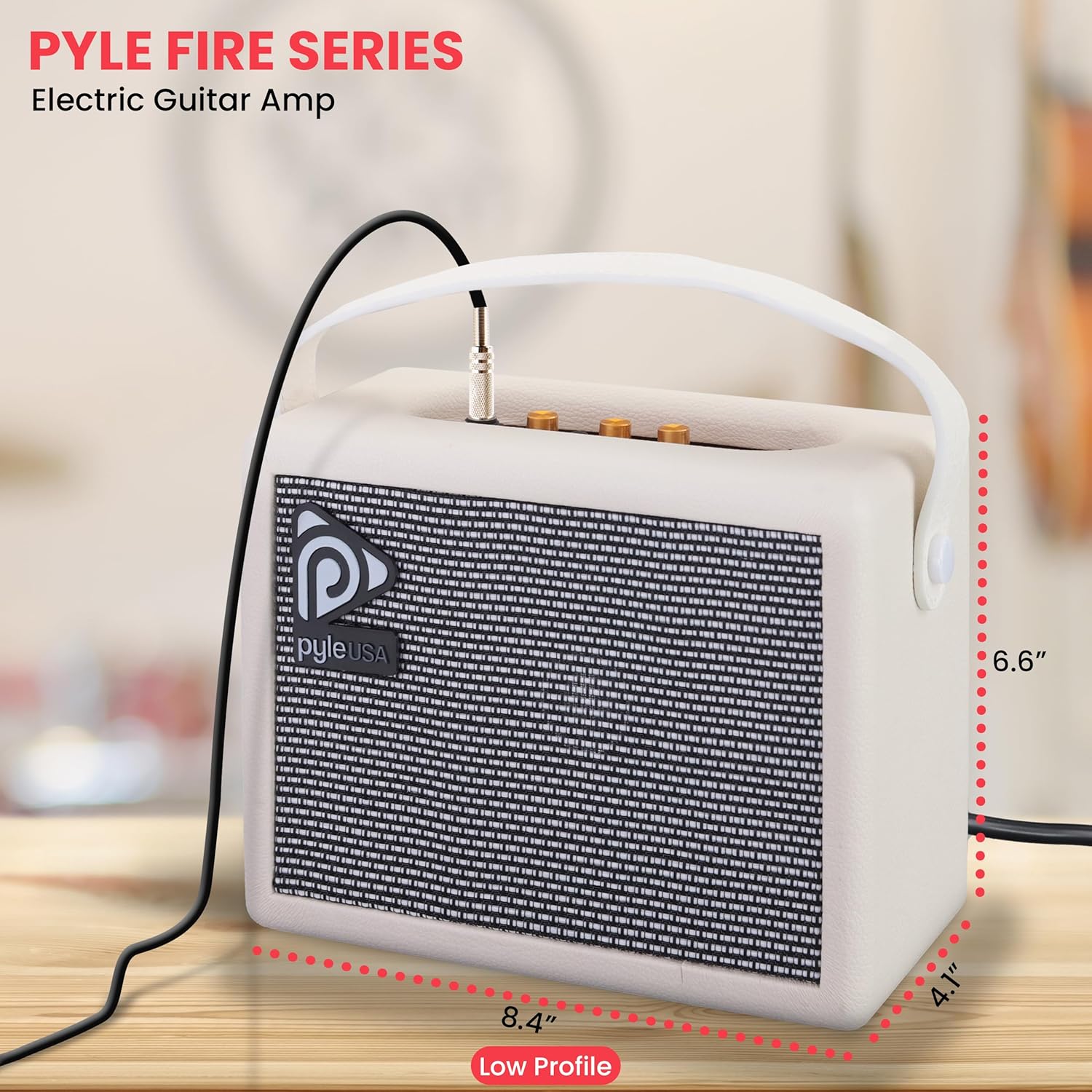 Pyle Portable Electronic Guitar Amplifier 5-Inch Speaker with Volume Bass Treble Controls Lightweight Plywood - Image 2