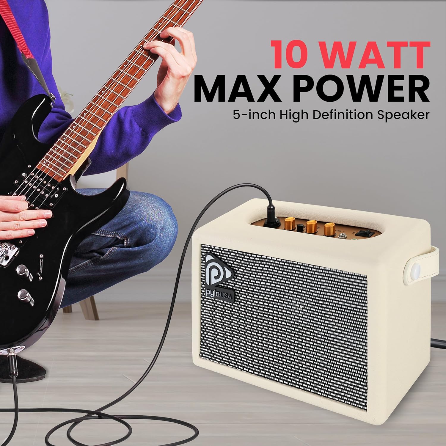 Pyle Portable Electronic Guitar Amplifier 5-Inch Speaker with Volume Bass Treble Controls Lightweight Plywood - Image 4