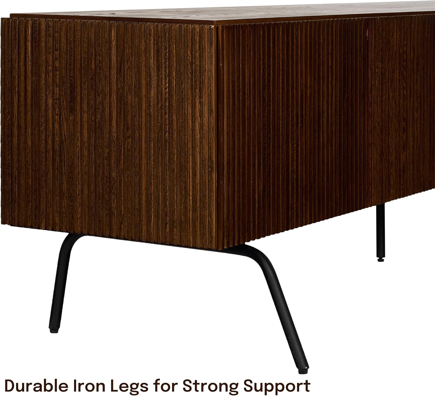 NTC Dark Walnut Veil TV Stand 75 inch Capacity 4 Doors Groove Design Metal Legs - Image 3