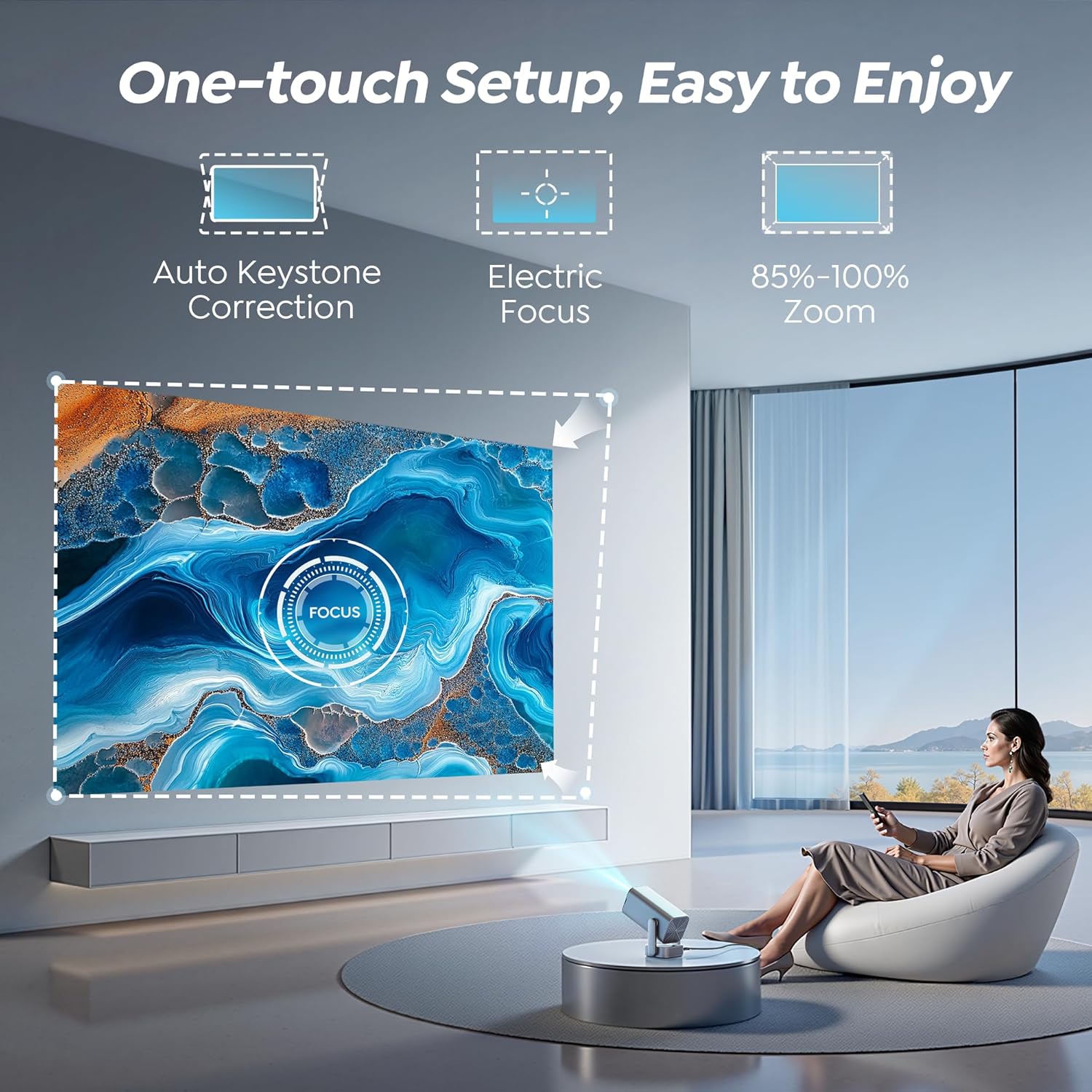 TOPTRO Smart Mini Projector 1080P 4K Portable Outdoor WiFi Bluetooth 600ANSI 270° Adjustable Stand Electric Focus Auto Vertical Keystone - Image 3