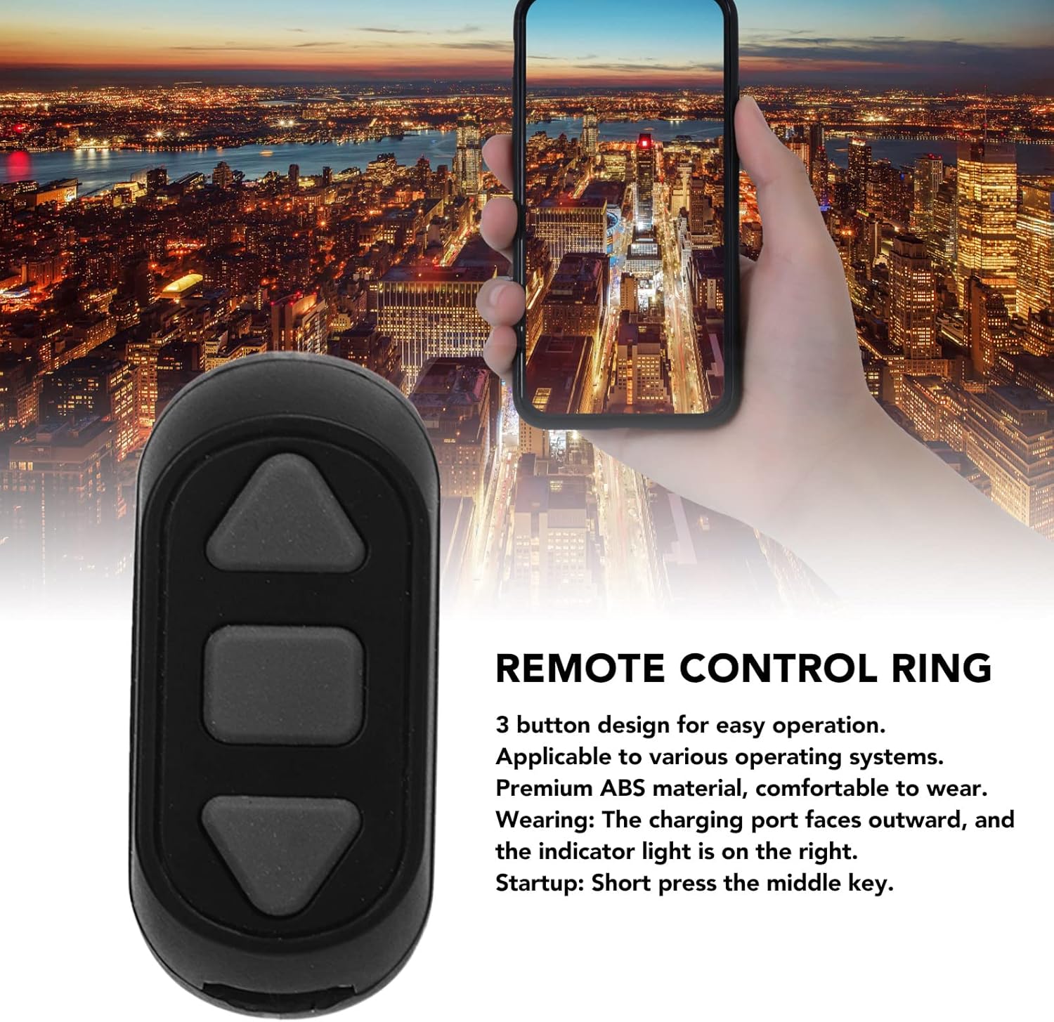Black Bluetooth Remote Control Ring Page Turner for iOS Android Phones - Image 2