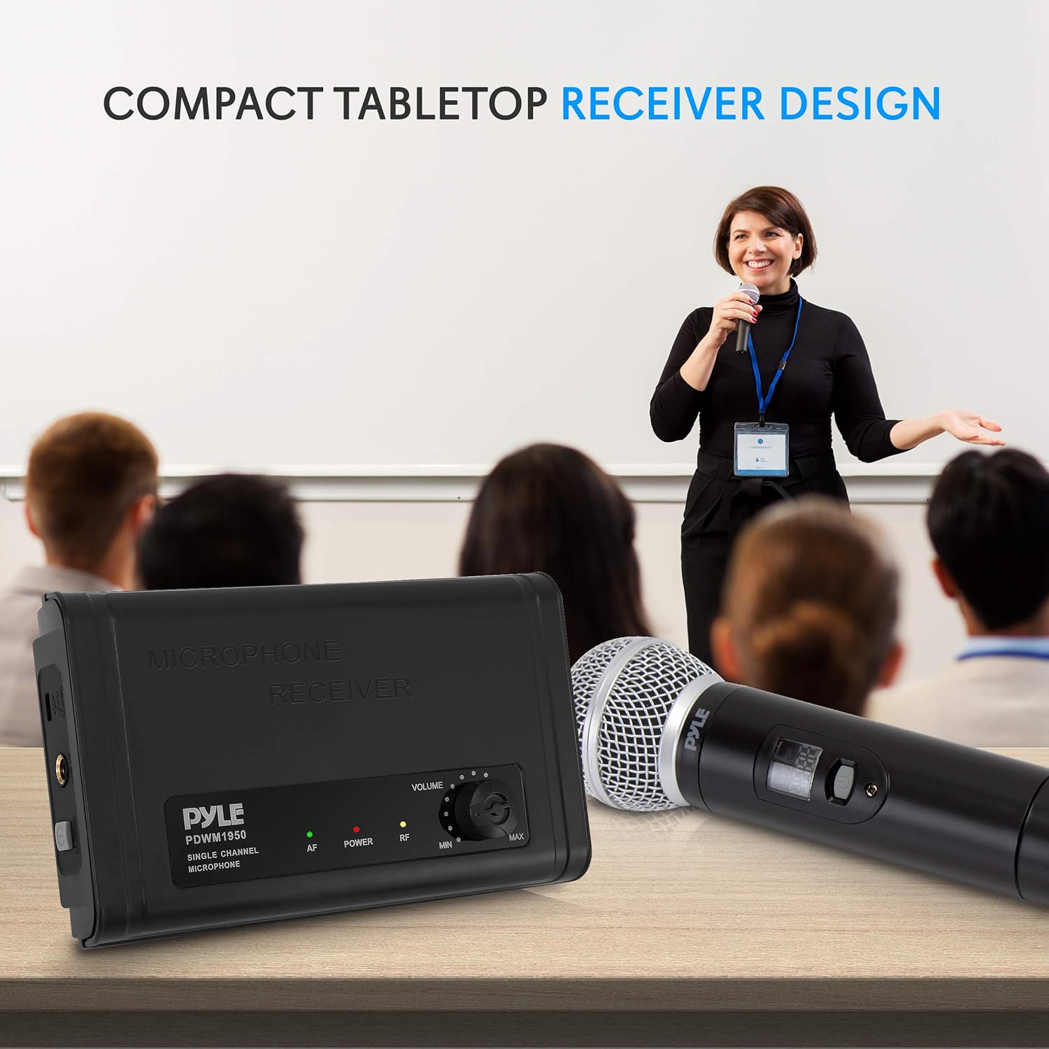 PYLE PDWM1950 Compact UHF Wireless Microphone System with Handheld Mic and Desktop Receiver - Image 5
