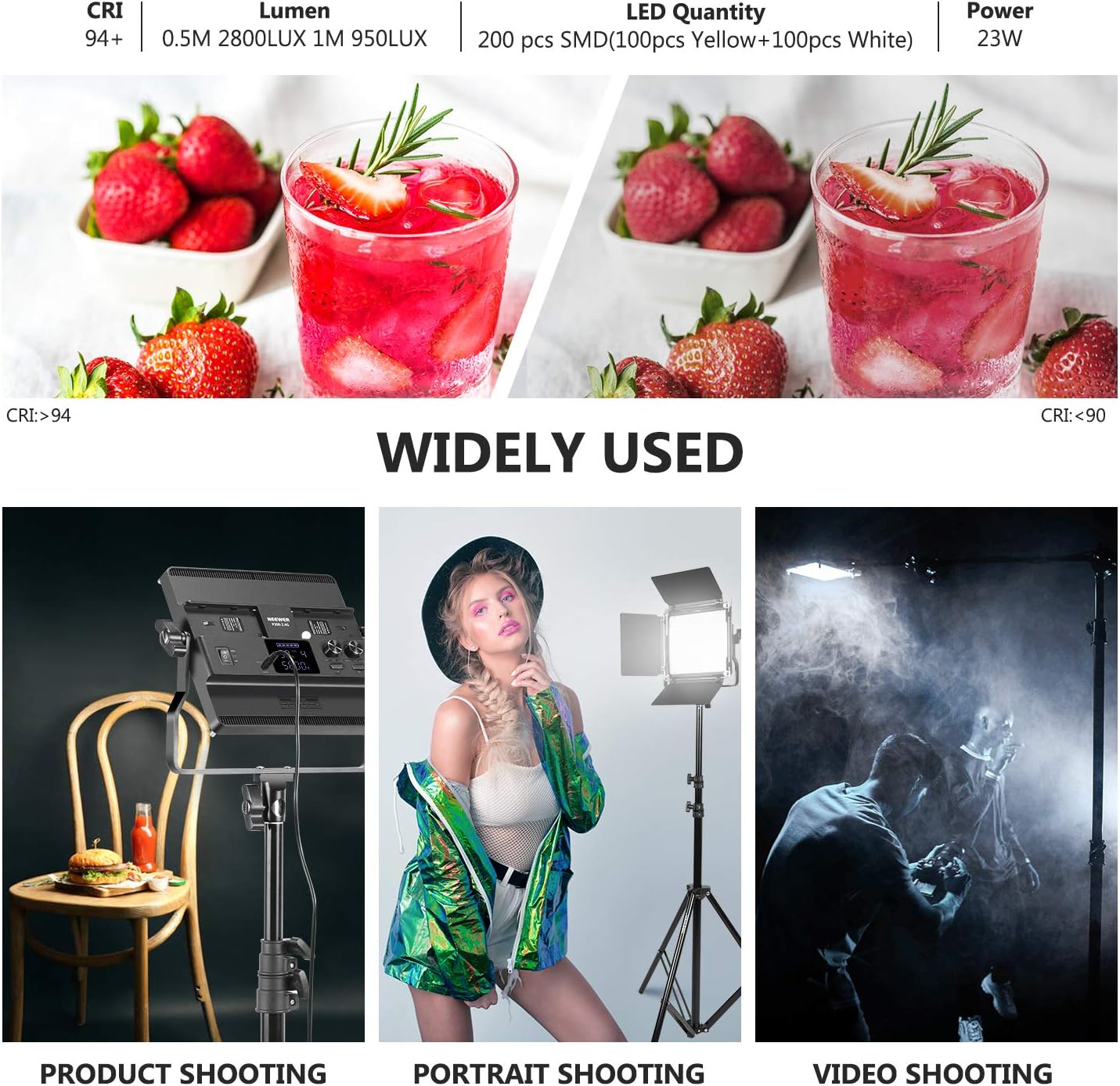 Neewer 2-Pack 2.4G Bi-Color LED Video Light Kit with 2M Stands, CRI 96+, Barndoors, LCD, Remote, Case - Image 4