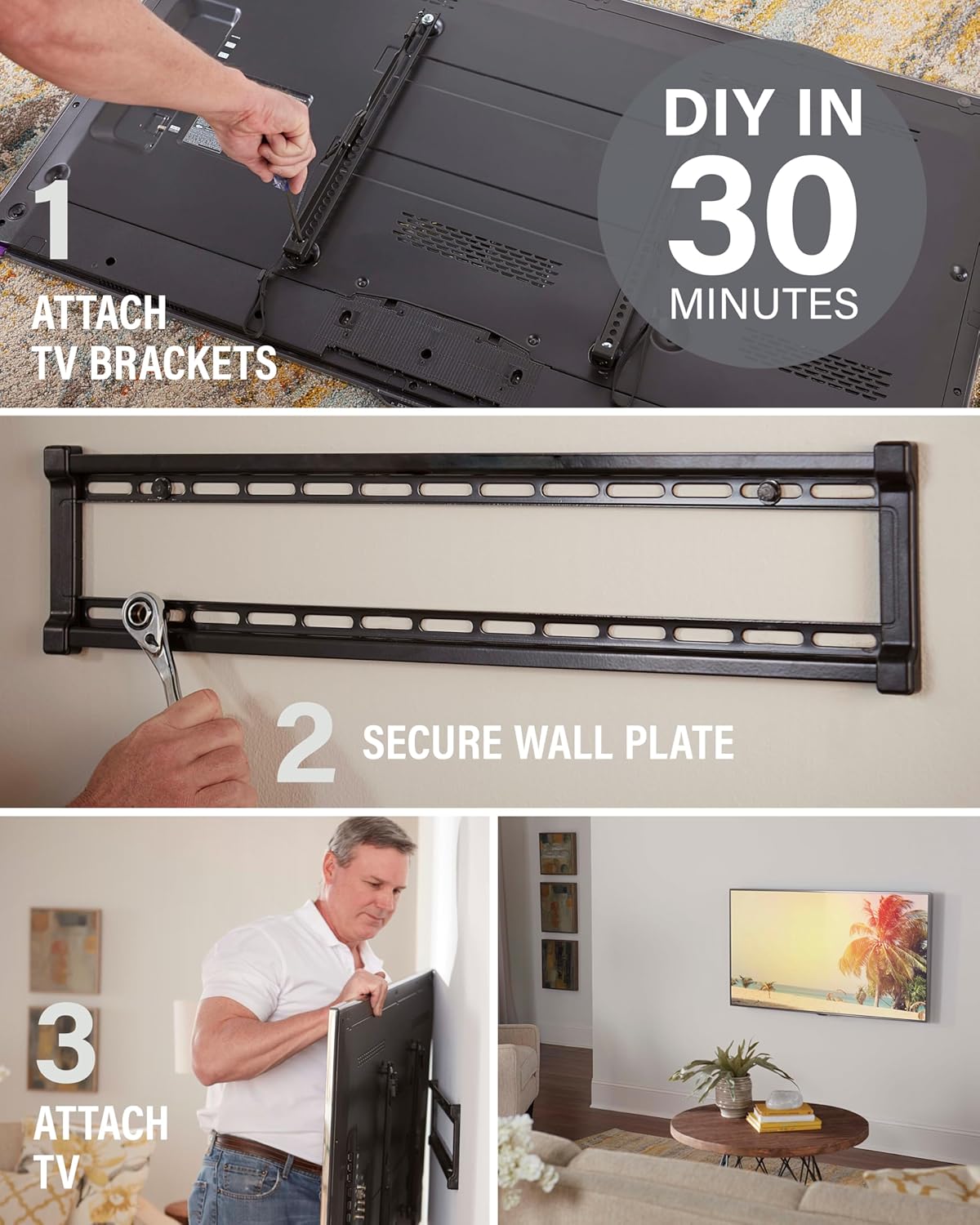 SANUS Low Profile Fixed TV Wall Mount 40-80 Inch TVs Slim 1 Inch Profile UL Certified - Image 5