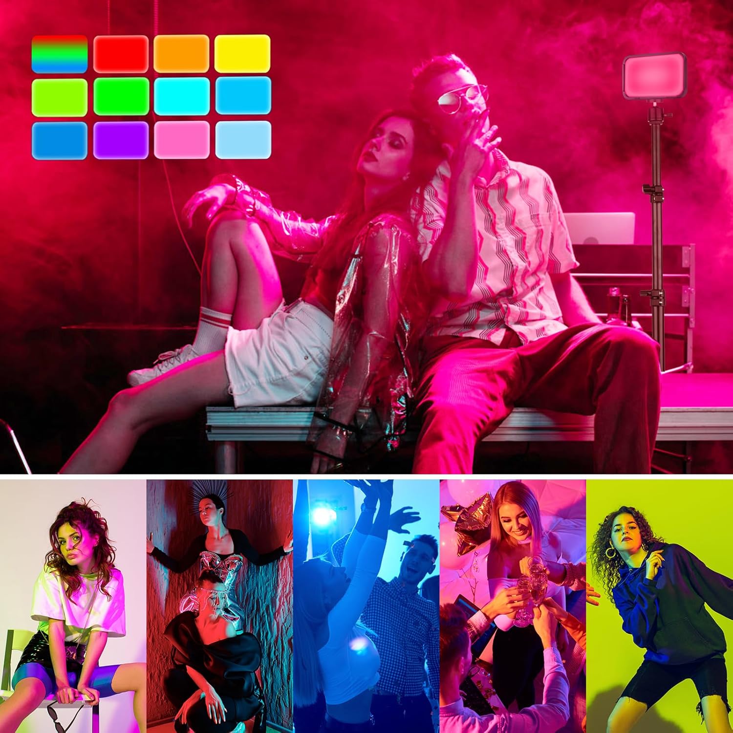 Torjim RGB Photography Video Light Kit with Adjustable Tripod Stand - 16 Color Illumination for Studio Recording - Image 2