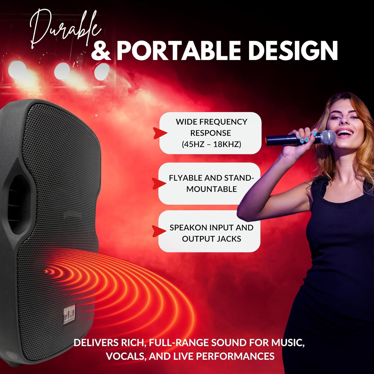MUSYSIC Portable 2000W PA System 6 Channel Mixer with UHF Wireless Microphone and 10 Inch 800W Speaker, Includes Stands - Image 6