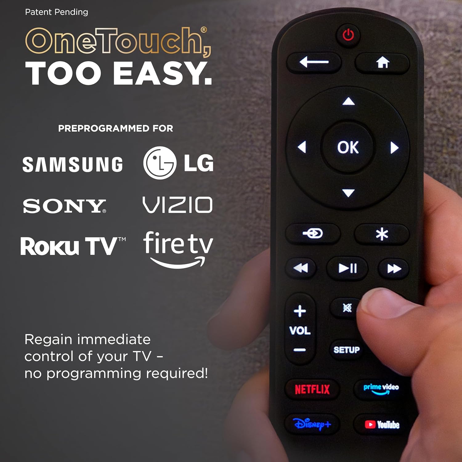Backlit Black Universal Remote Control for Samsung LG Roku Vizio Sony Smart TVs - Image 3