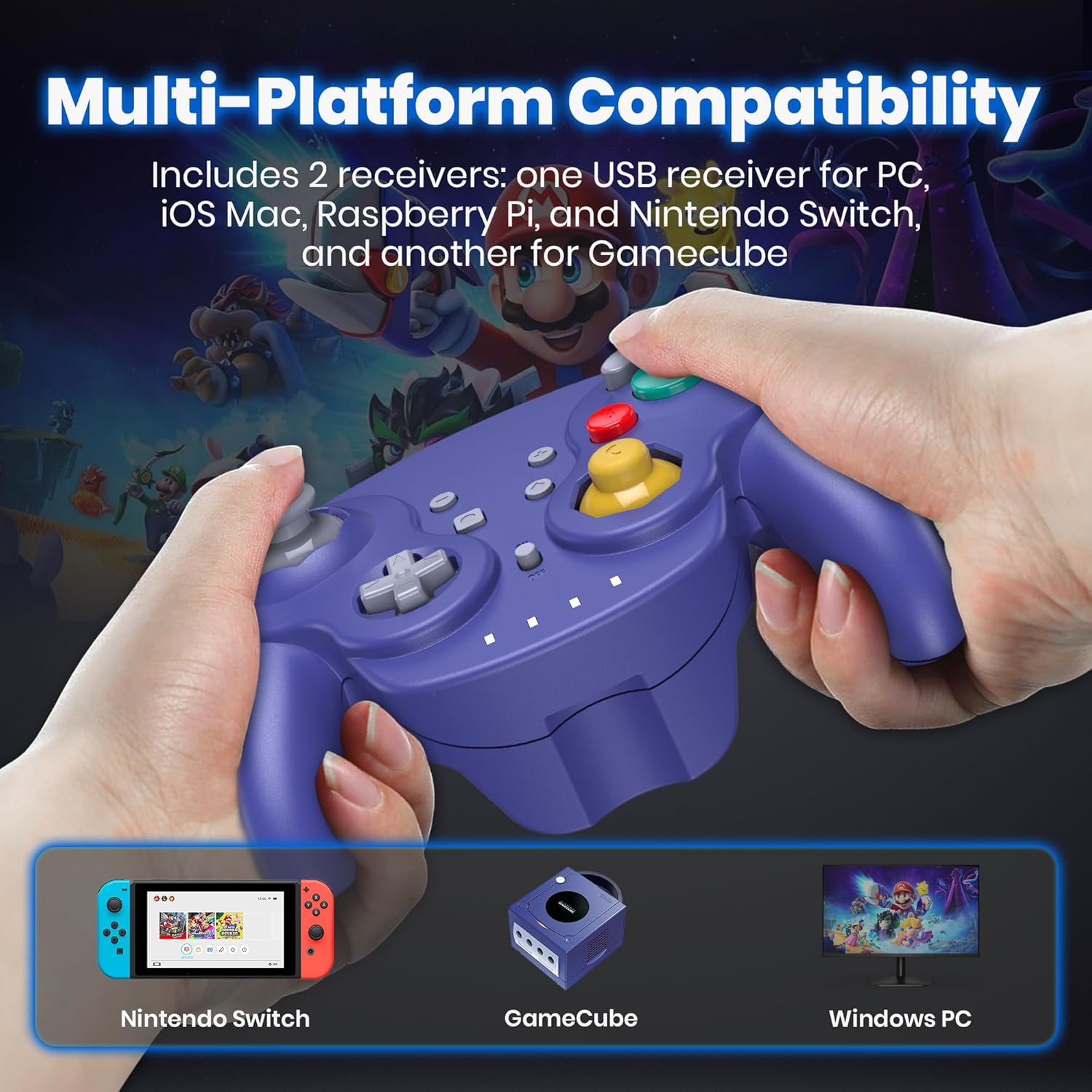 Rechargeable 2.4 GHz Wireless GameCube Controller for Switch Online, PC, Mac, Raspberry Pi - Indigo, Plug and Play - Image 7