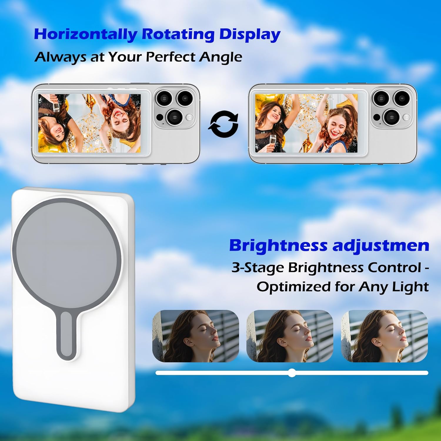 Wireless 1080P Magsafe Selfie Screen Monitor for iPhone and Android, 30fps, Bluetooth Remote, 3 Brightness Levels - Image 4