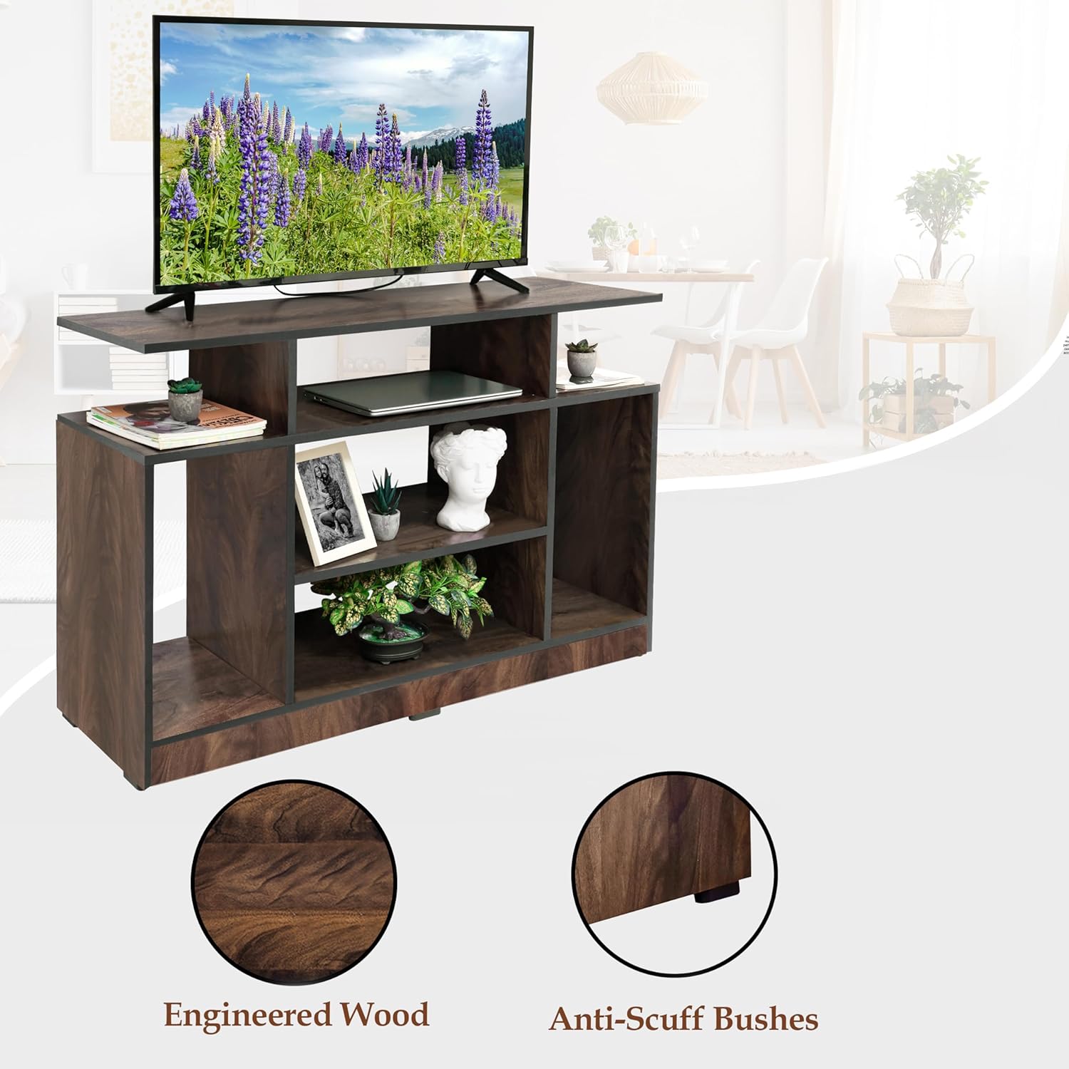 Dual Tone Brown Engineered Wood TV Stand with Shelf Storage 118cm L x 40cm B x 77cm H - Image 5