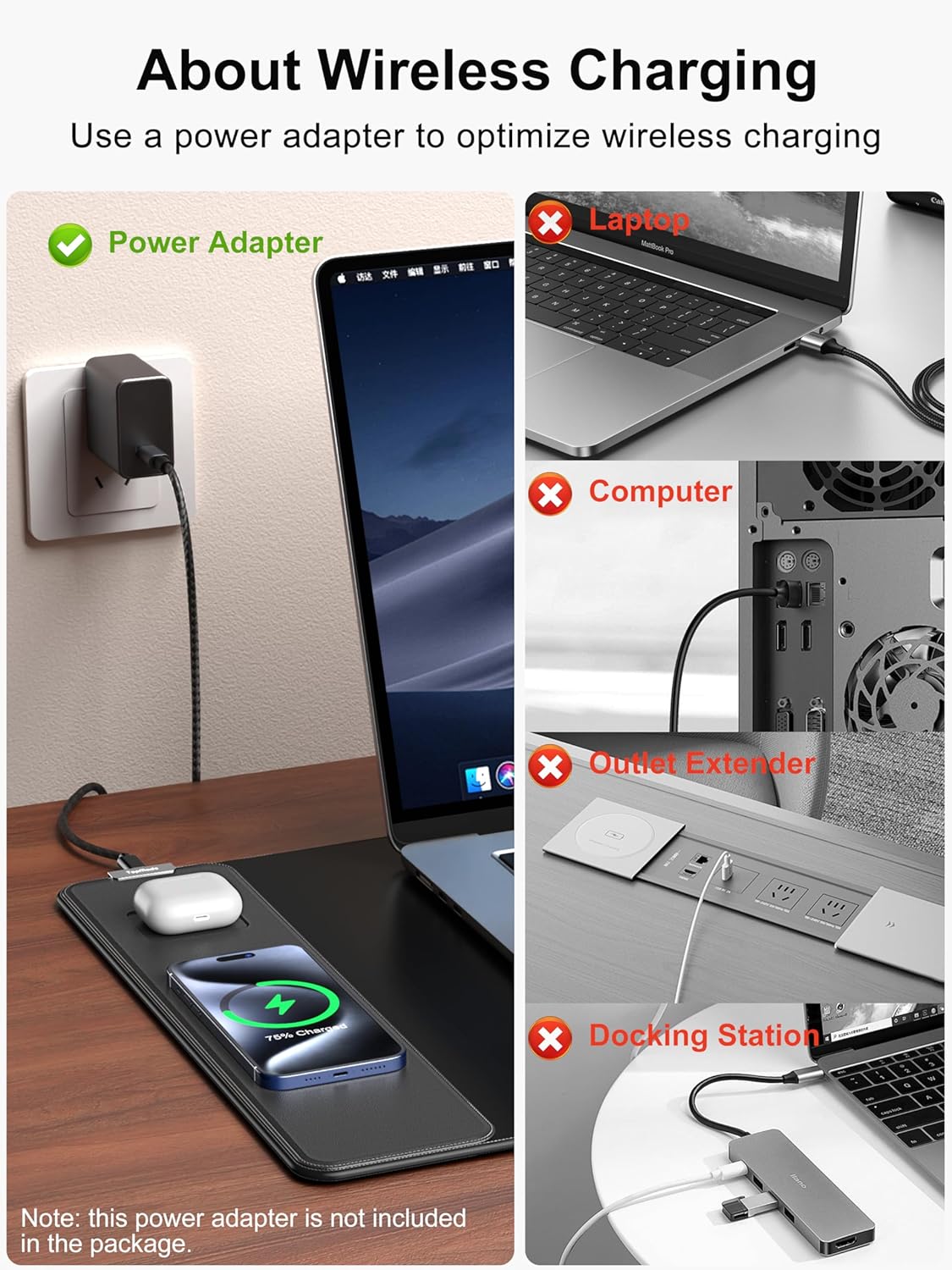 TopMade XXL Large 31.5"x15.75" Wireless Charging Mouse Pad Waterproof Gaming Desk Mat Black - Image 7