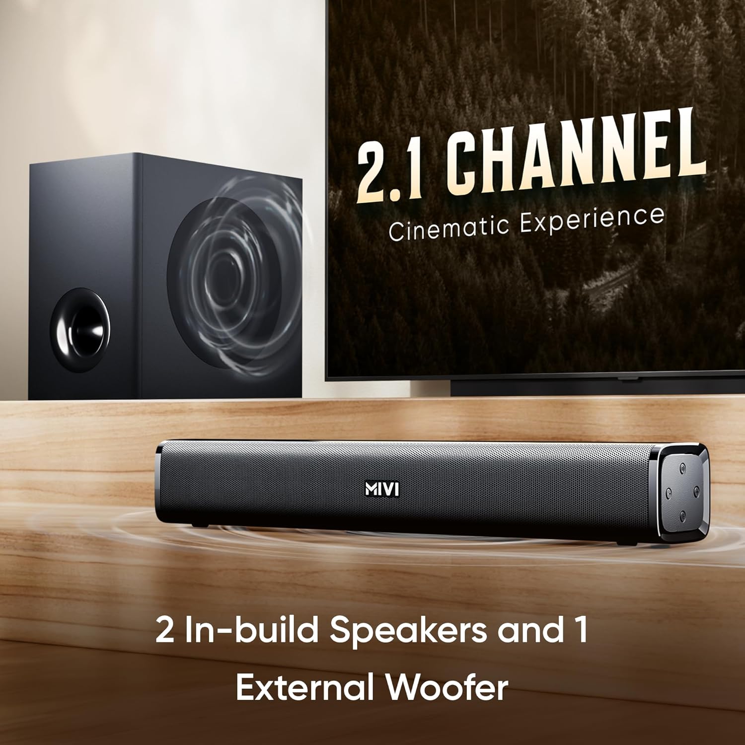 Mivi Fort H120 120W 2.1 Channel Home Theatre Soundbar with Subwoofer Multiple EQ Modes - Image 4
