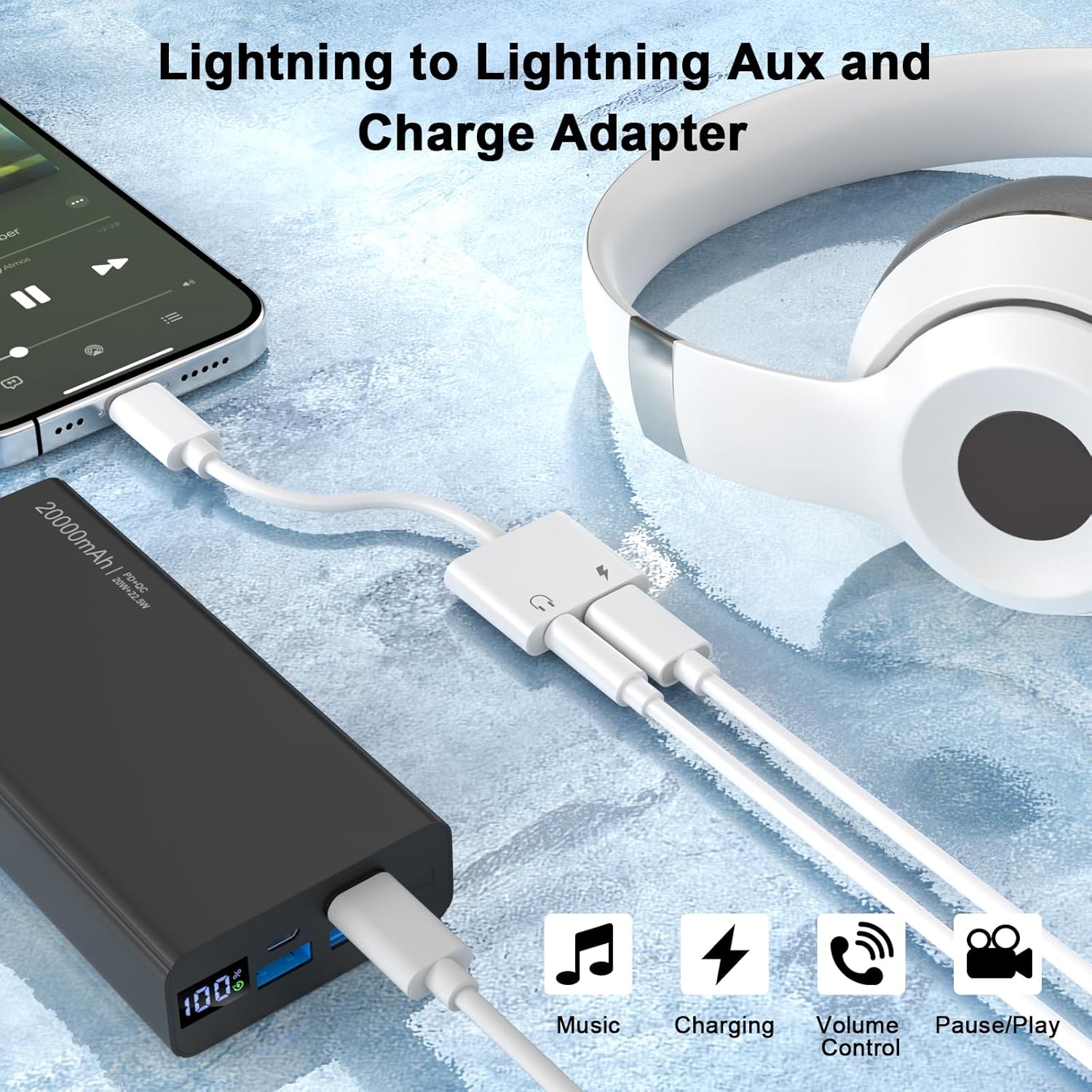 2 Pack Apple MFi Certified Lightning to 3.5mm Headphone Jack Aux Audio and Charger Splitter Dongle for iPhone - Image 2