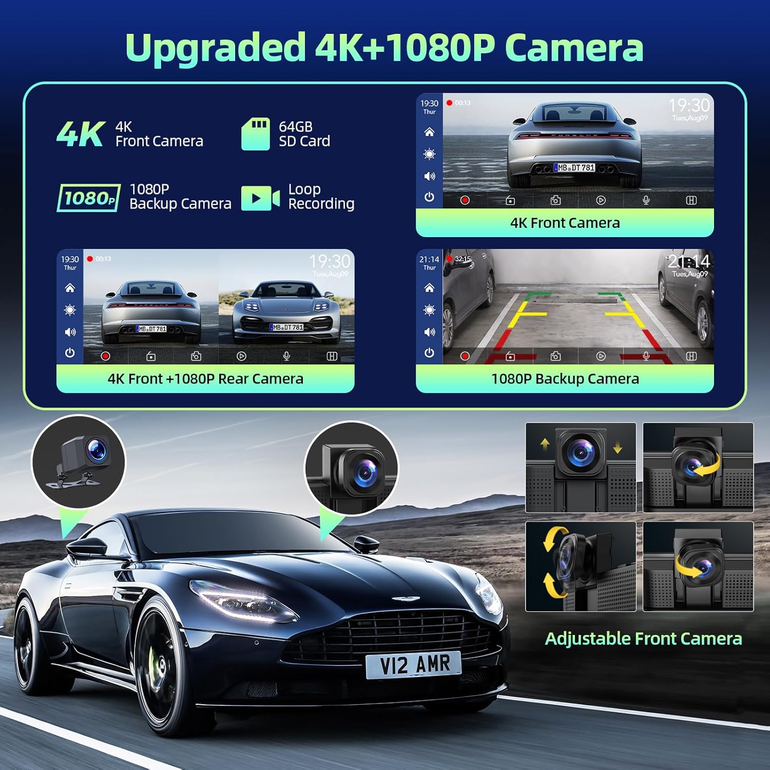 LAMTTO 9 Inch Wireless Portable Carplay Screen 4K Dashcam 1080p Backup Camera Apple Carplay Android Auto - Image 2
