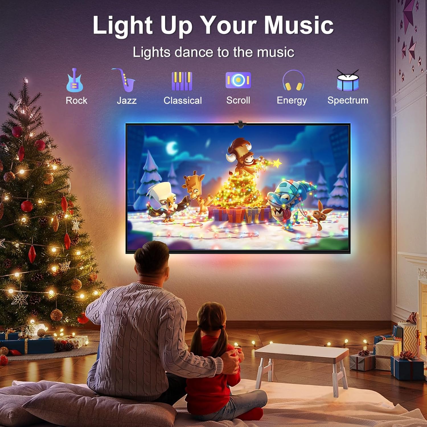 REYLAX 12.5FT Dimmable LED TV Backlight Syncs to Screen for 55-65 Inch TVs - Image 3