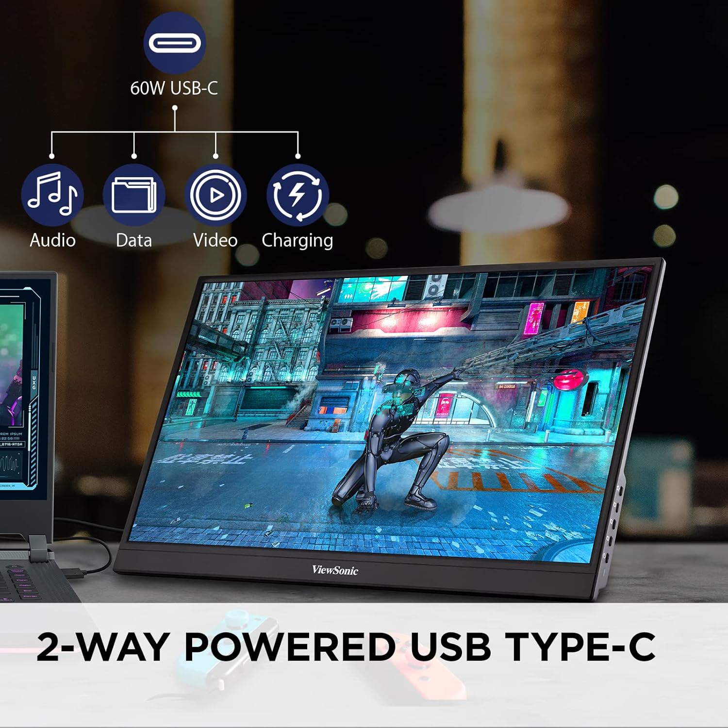 ViewSonic VX1755 17 Inch 1080p Portable IPS Gaming Monitor 144Hz AMD FreeSync Premium 60W USB C - Image 4