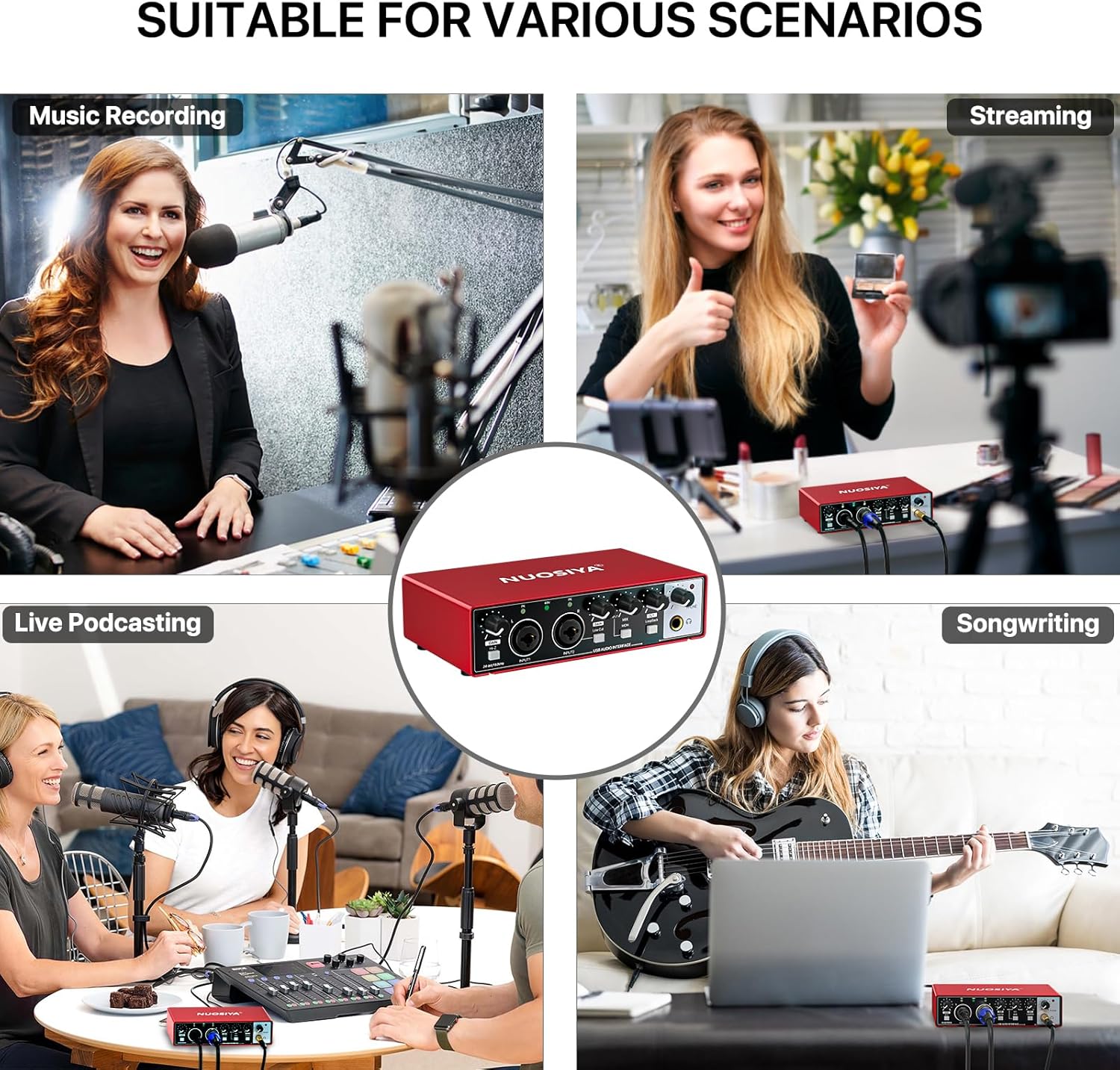 Red 2x2 USB Audio Interface for PC Mac Music Recording 24Bit/192kHz with 48V Phantom Power - Image 3